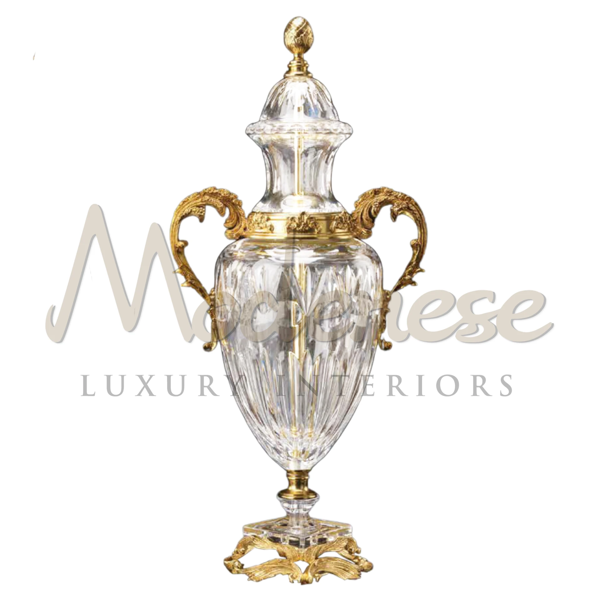 Modenese Luxury Crystal Amphora, showcasing intricate detailing and classical style, ideal for adding timeless elegance to any interior.