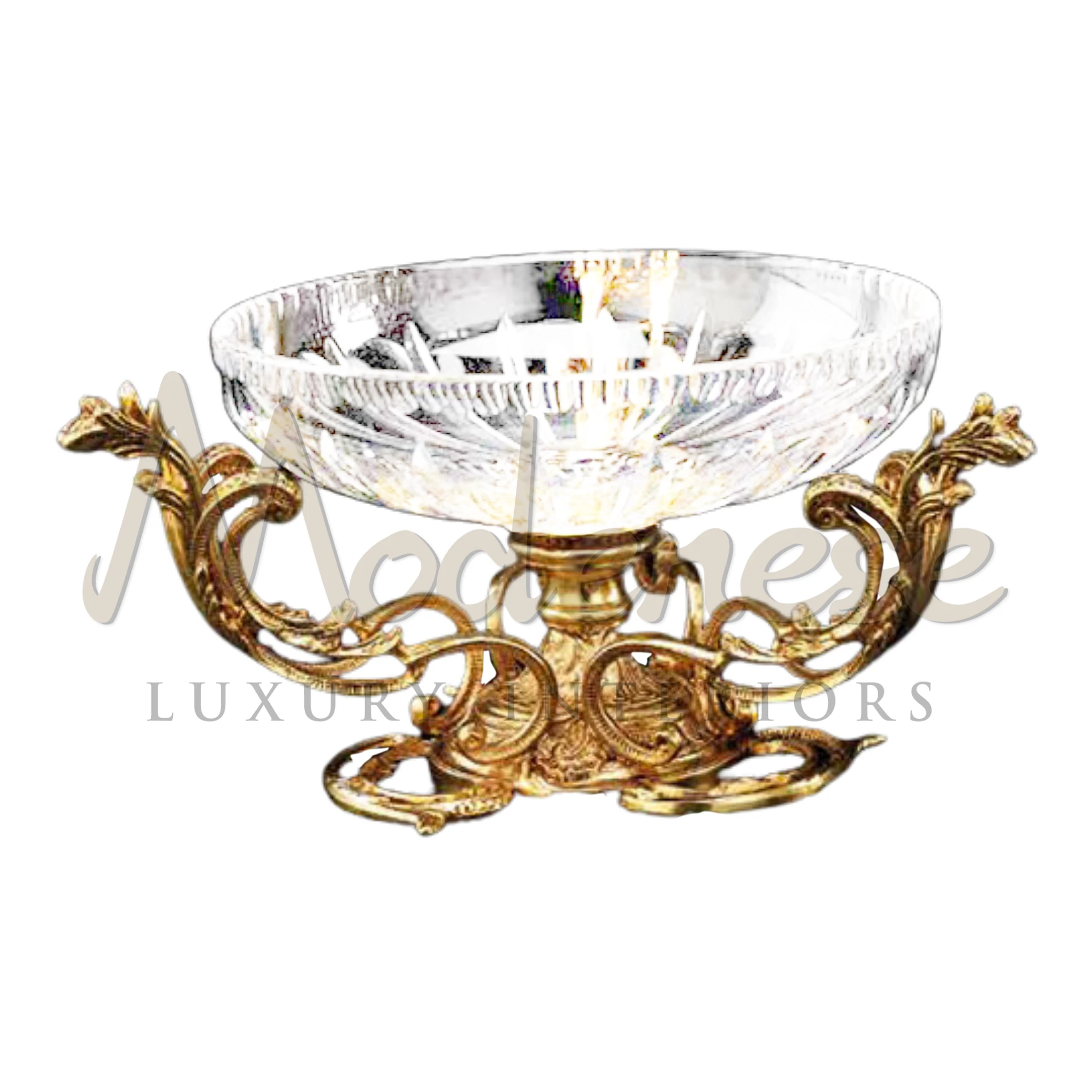 Modenese Gorgeous Gold Elements Bowl, crafted with luxury in mind, featuring intricate gold detailing on high-quality glass or crystal.