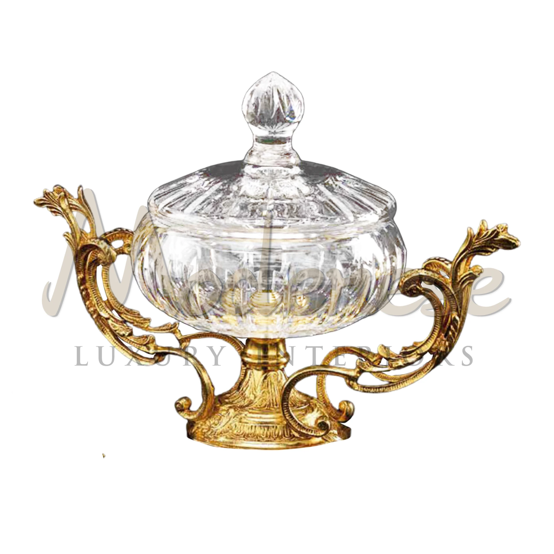 Royal Glass Two Handled Bowl with intricate designs, showcasing luxury and craftsmanship, ideal for adding elegance to any room.