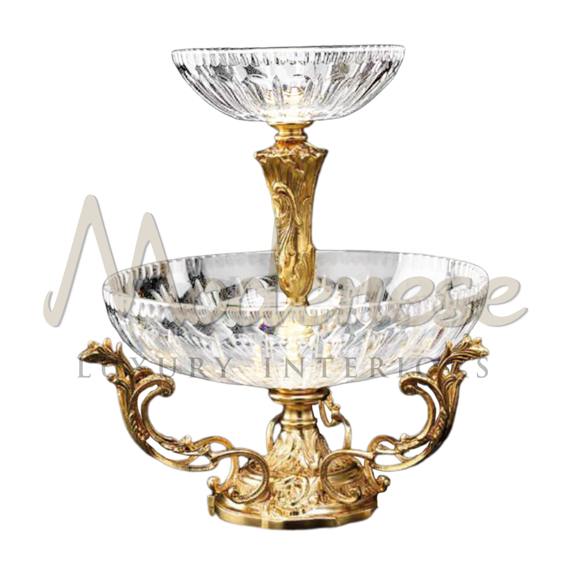 Two-Deck Crystal Bowl, a luxurious glass vase with intricate patterns, embodying classic and baroque style, ideal for enhancing luxury interiors.
