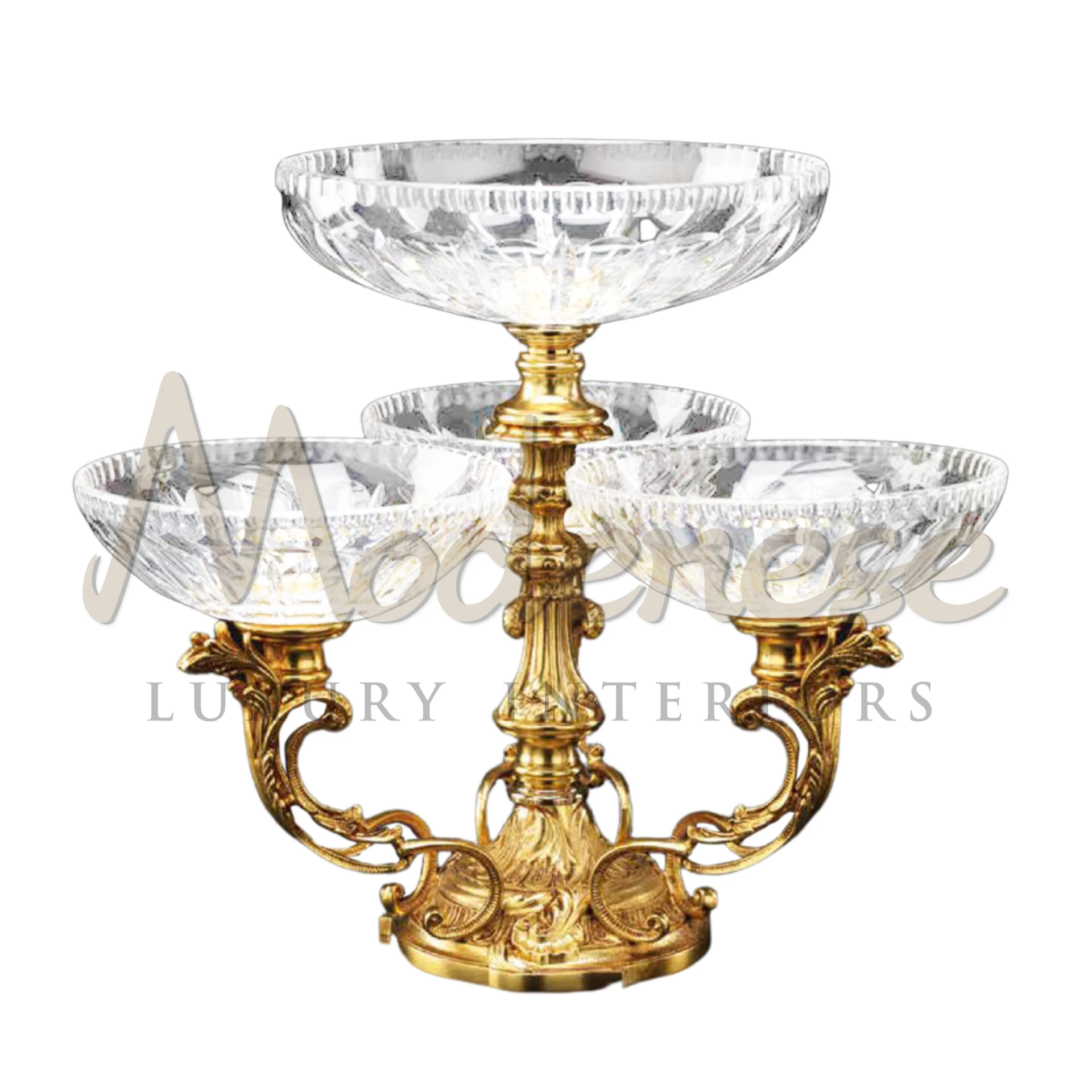 Classical Four Deck Bowl in crystal, glass, or porcelain, featuring intricate, multi-layered design for a luxurious, classic, and baroque interior style.