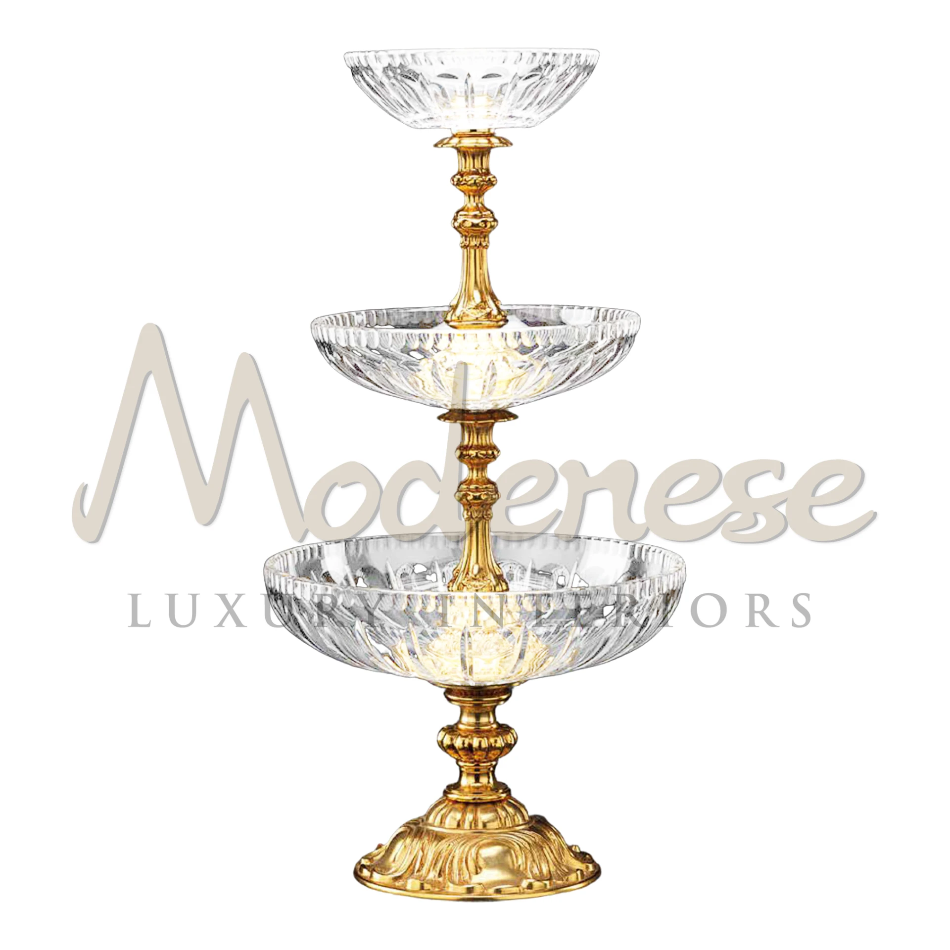 Traditional Three Deck Bowl with intricate designs in crystal, glass, or porcelain, ideal for luxury interior design, exuding classic and baroque elegance.