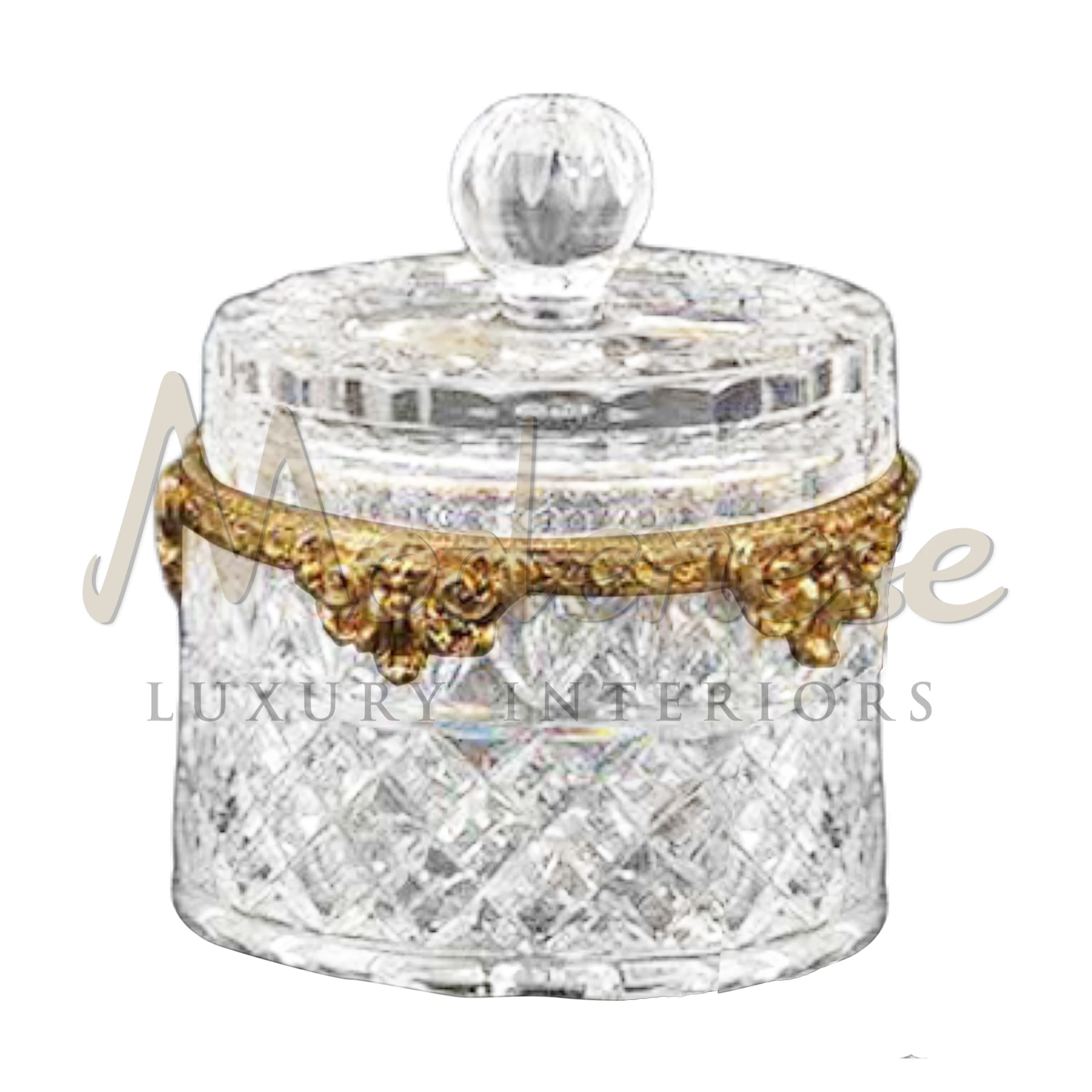 Traditional Glass Box, elegantly designed with etchings and gold/silver accents, ideal for storing and displaying items in a luxurious interior setting.
