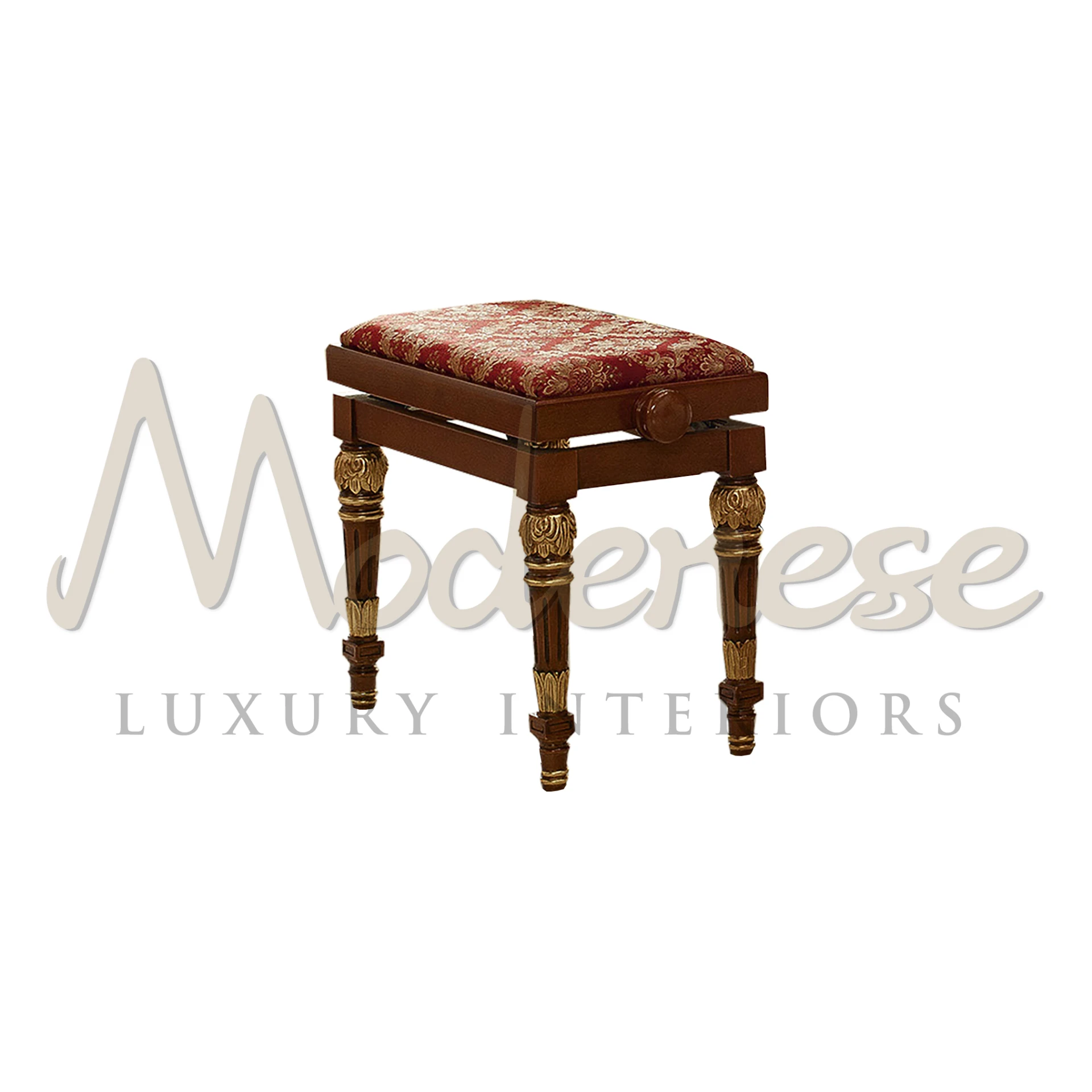 Opulent Comfort: Imperial Piano Stool with Damask Fabric Upholstery