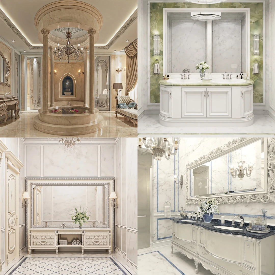 Роскошные классические идеи дизайна ванной комнаты для жилых дворцов, вилл и контрактных проектов