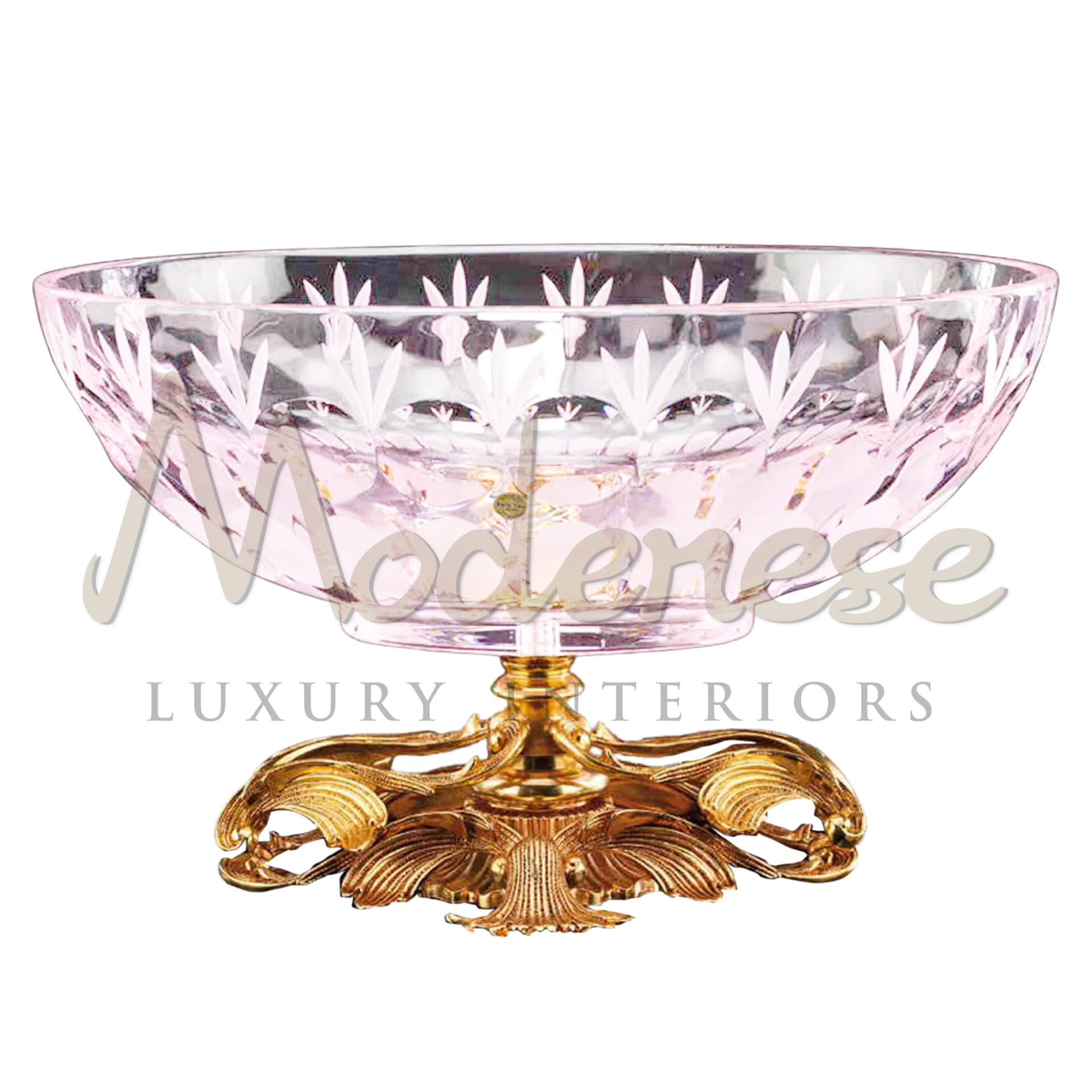 Imperial Pink Bowl, a sophisticated glass piece with regal design and ornate details, enhancing the luxury and elegance of classic and baroque interiors.
