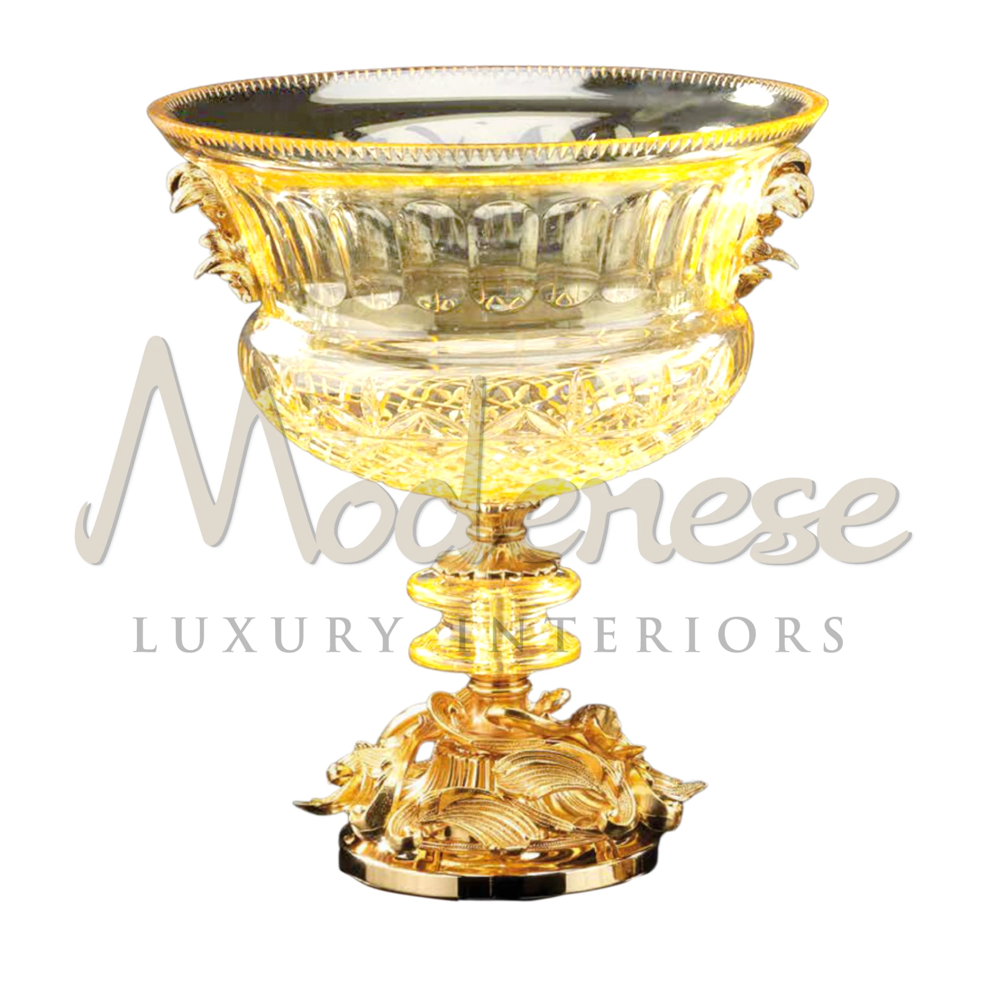 Royal Light Yellow Glass Bowl with ornate details and elegant shape, a regal piece for enhancing luxury and classic style in interior design.