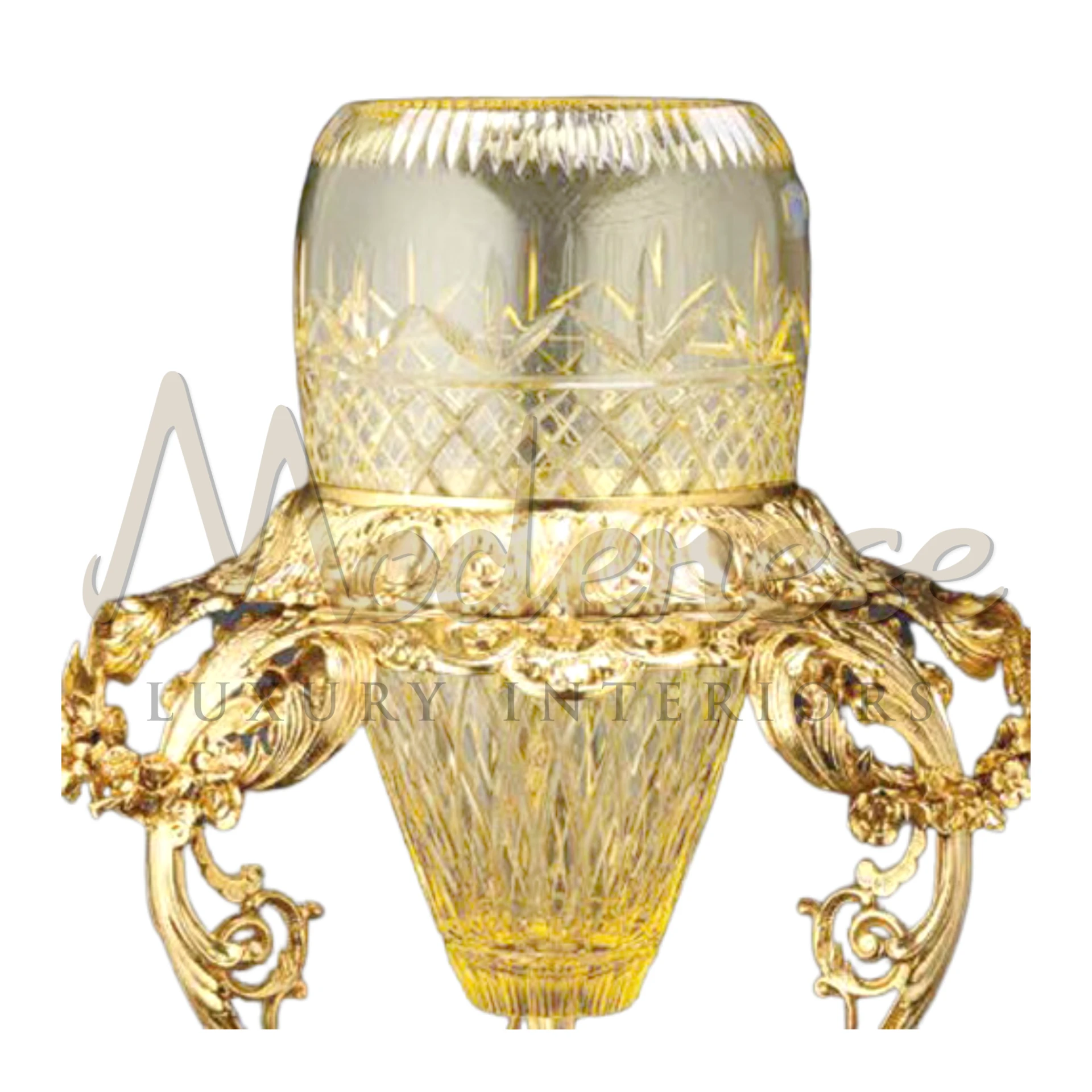 Royal Light Yellow Glass Vase, adorned with intricate patterns and luxurious details, epitomizes regal elegance in classic and baroque-style interiors.