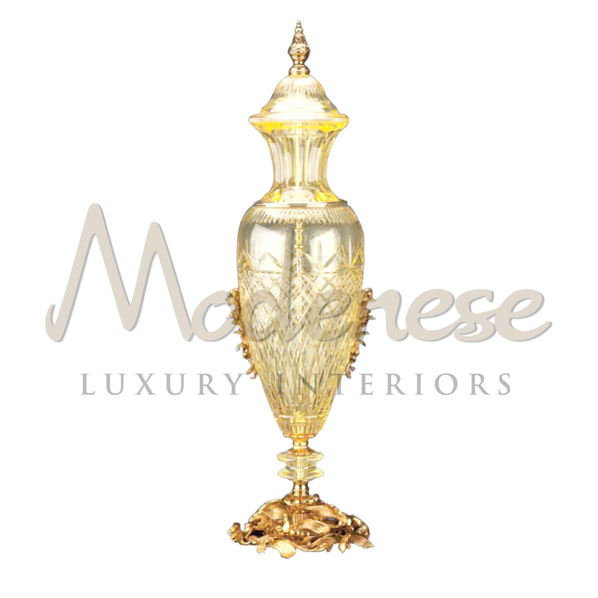 Gorgeous Light Yellow Glass Amphora with a narrow neck and rounded body, adds a touch of elegance and vibrancy to luxury and classic interior designs.