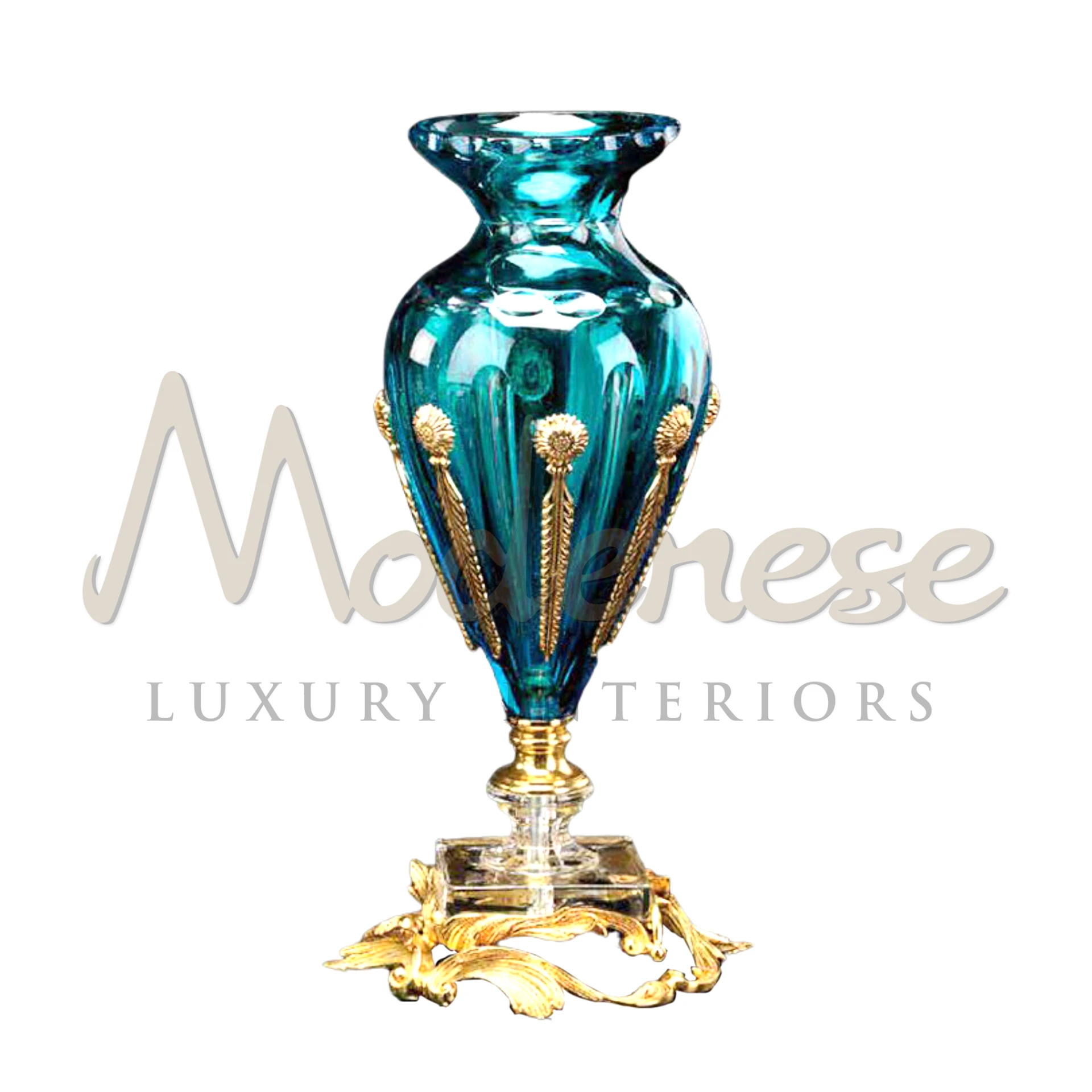 Classical Turquoise Glass Vase with intricate patterns, a timeless piece that adds elegance and style to luxury and classic interior settings.