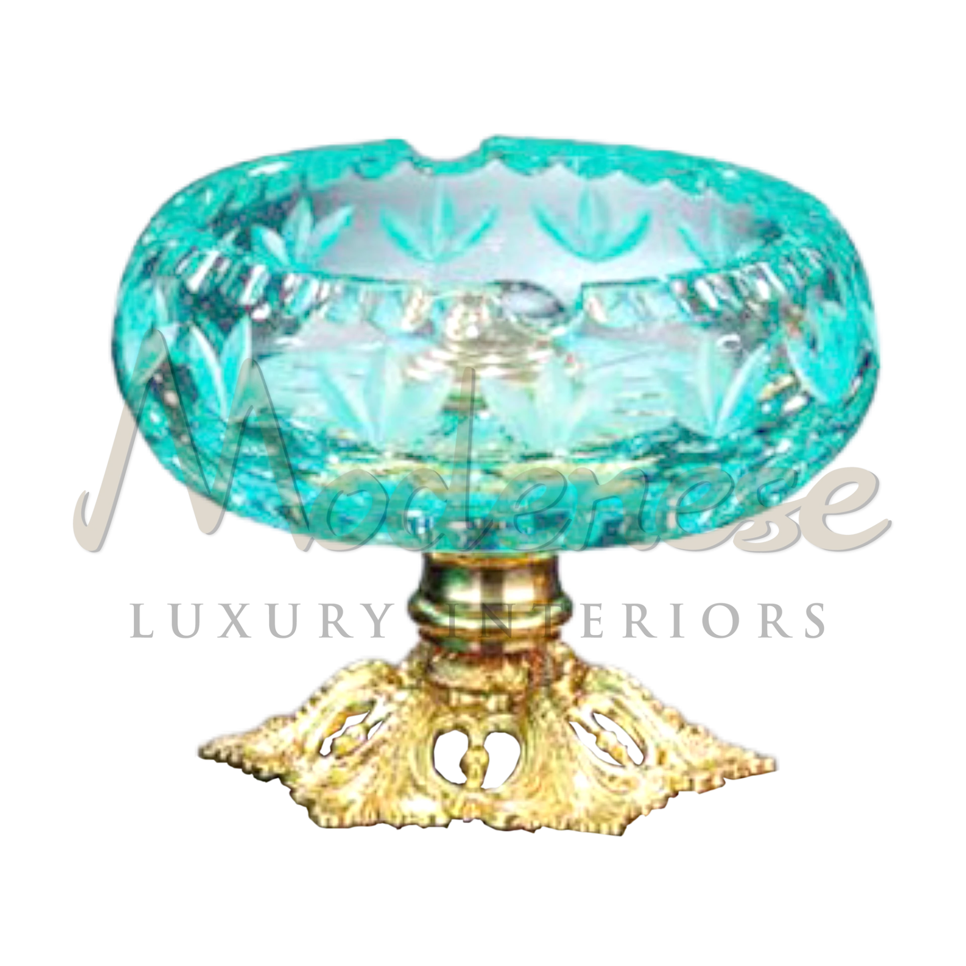 Luxurious Royal Wide Turquoise Bowl in baroque style, perfect for interior designers seeking a classic, substantial vase for luxury interiors.
