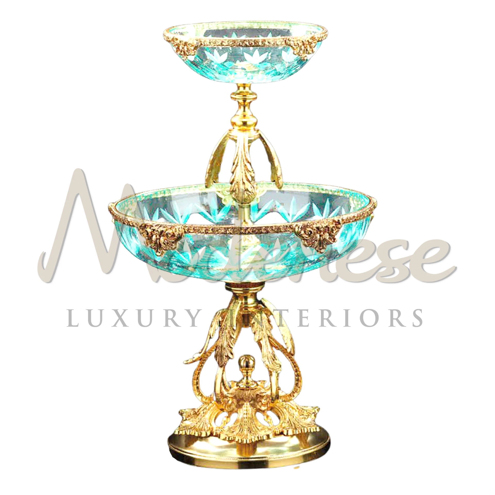 Stylish Turquoise Double Deck Bowl in fine materials, an exquisite decor choice for luxury interiors, blending classic and baroque styles in a unique vase design.







