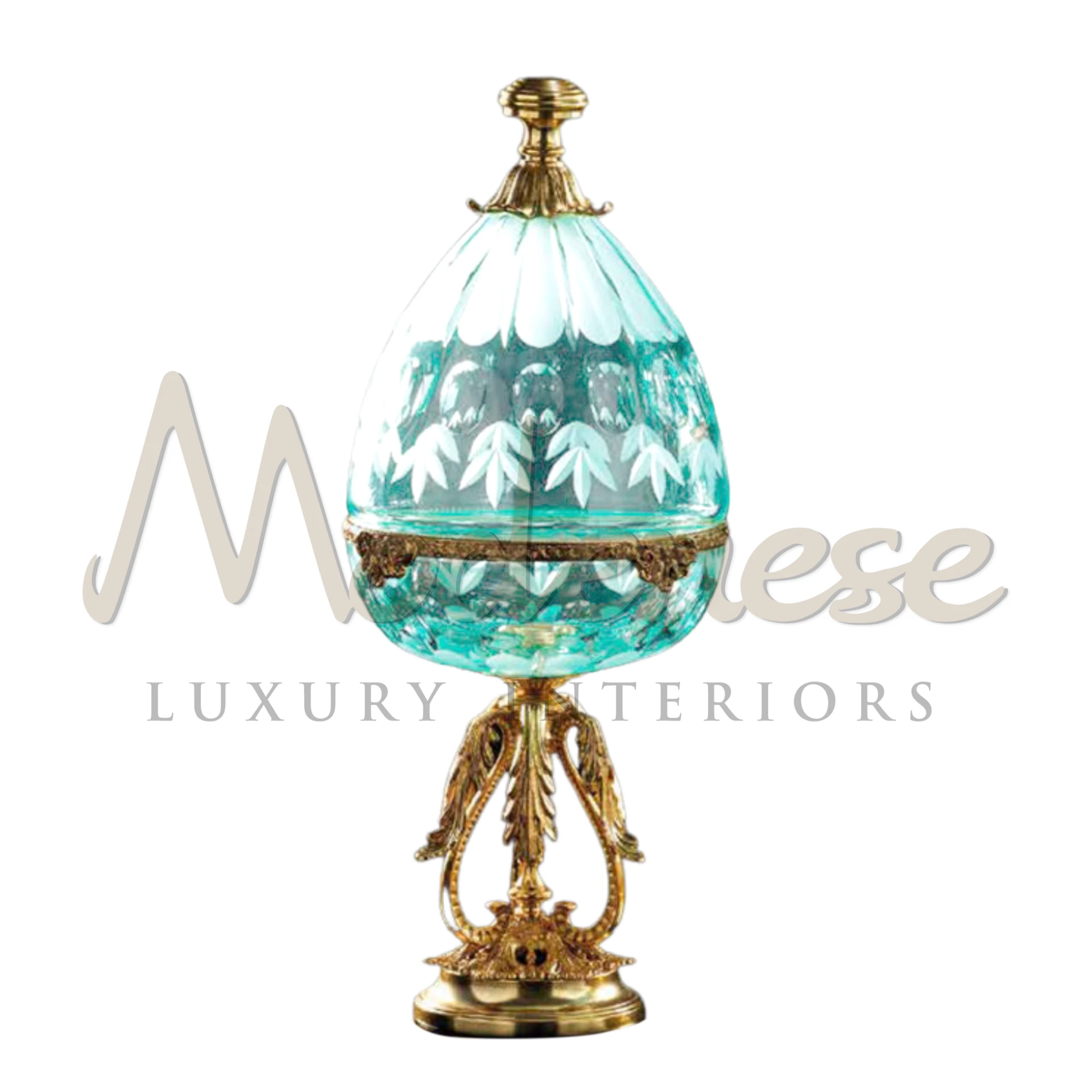Royal Turquoise Box in fine porcelain, glass, or crystal, adorned with intricate details, epitomizes elegance and luxury in classic or baroque interior design styles.






