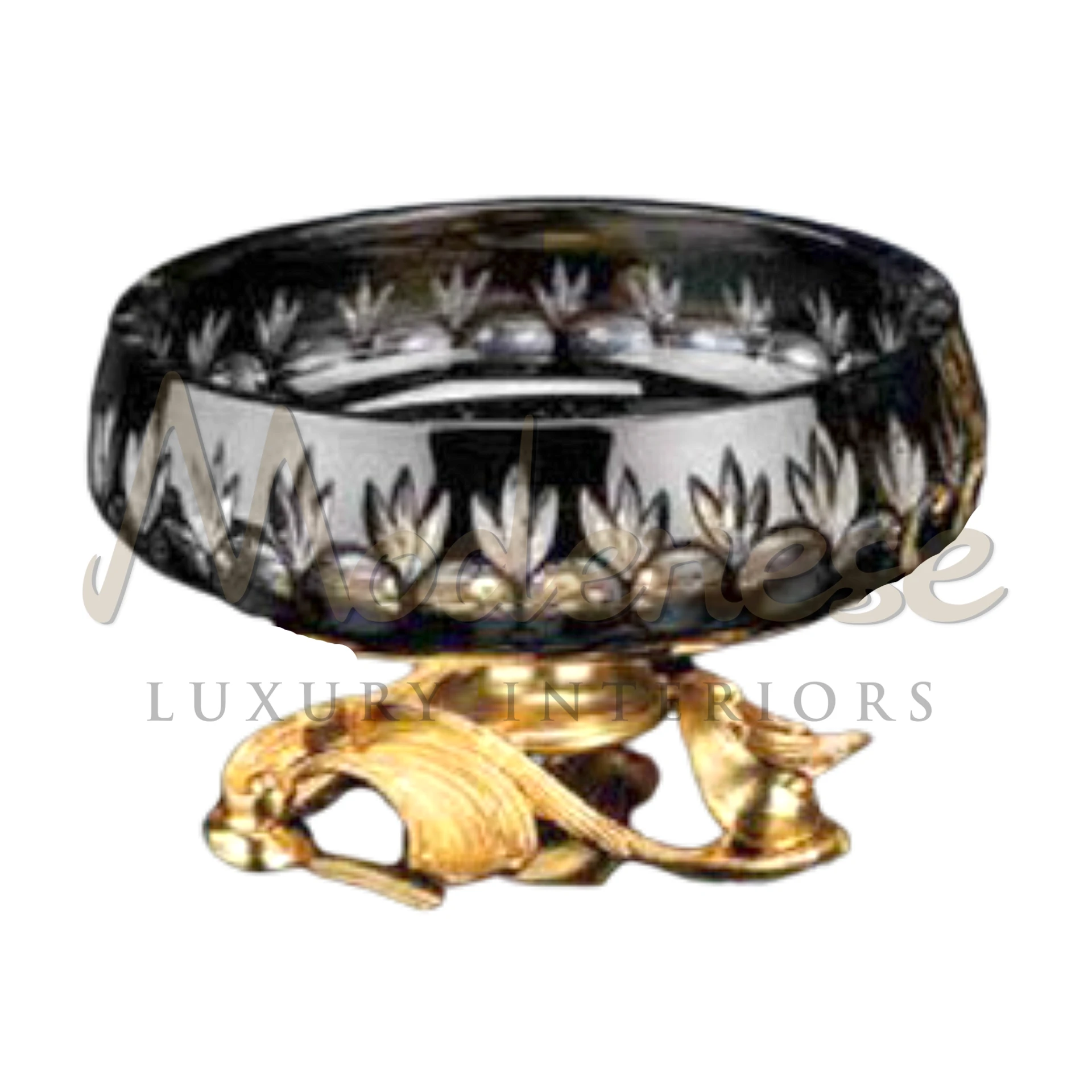 Elegant Black Glass Bowl with intricate patterns, a high-quality piece that brings timeless sophistication and elegance to any luxury interior design setting.






