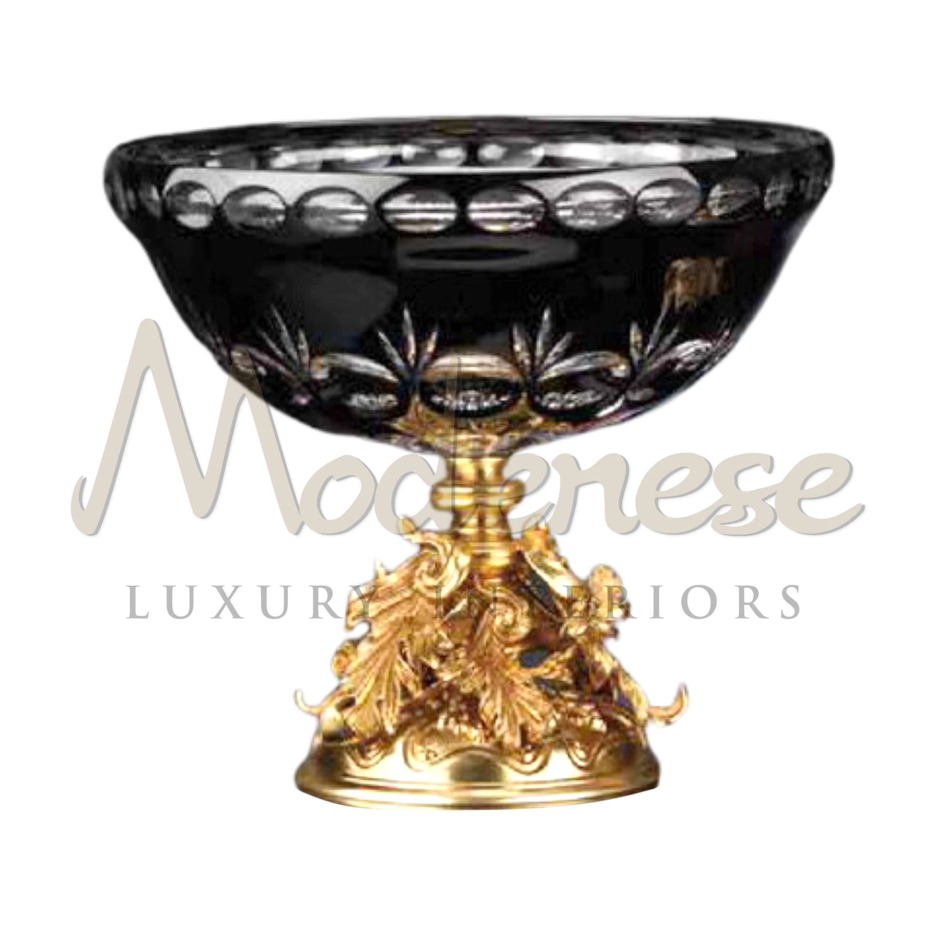 Luxury Pedestal Black Glass Bowl, exuding sophistication with its detailed pedestal base and premium craftsmanship, perfect for enhancing any luxury interior design.






