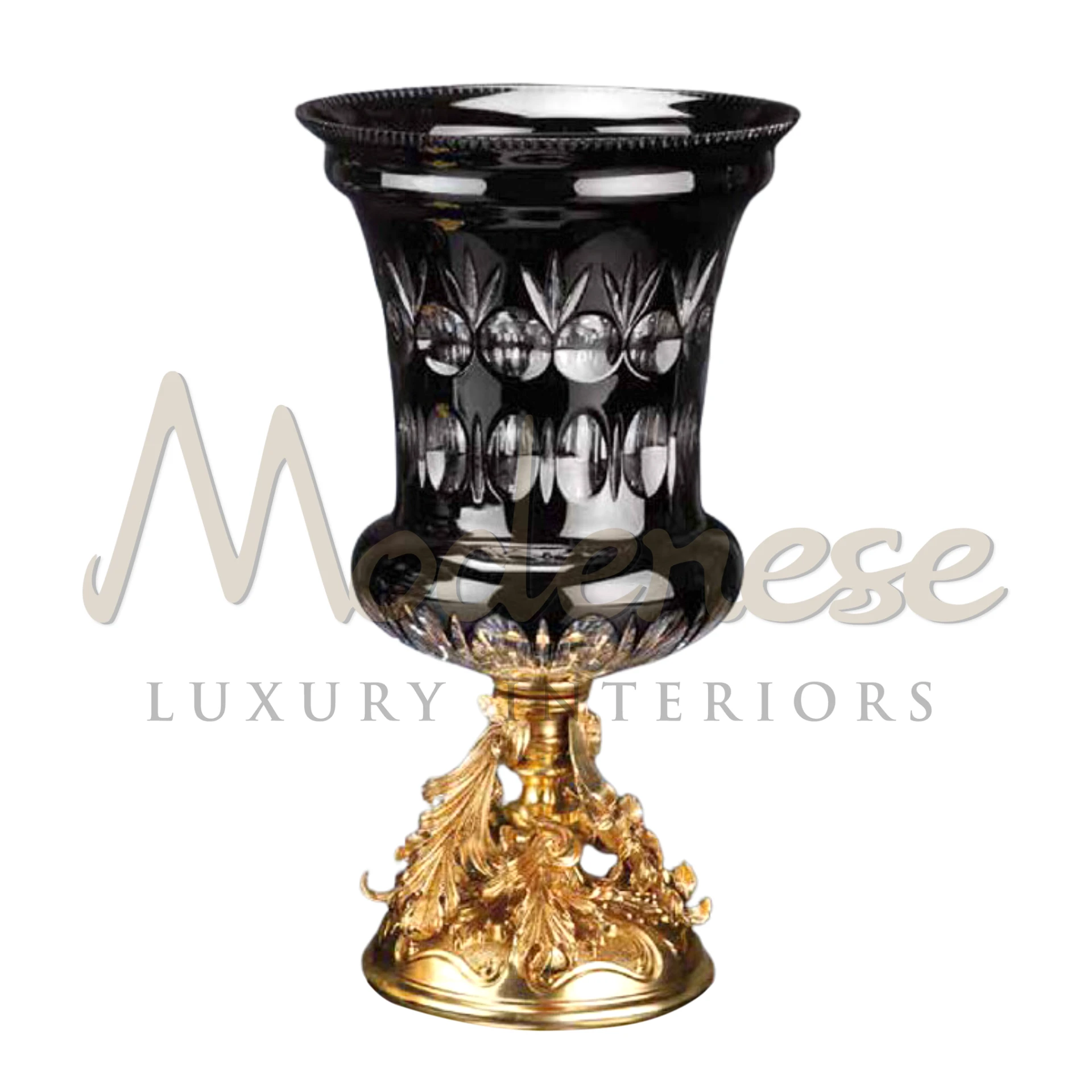 Exquisite Luxury Pedestal Black Vase, a striking piece for sophisticated interior design, perfect for displaying flowers or as a standalone decorative object.






