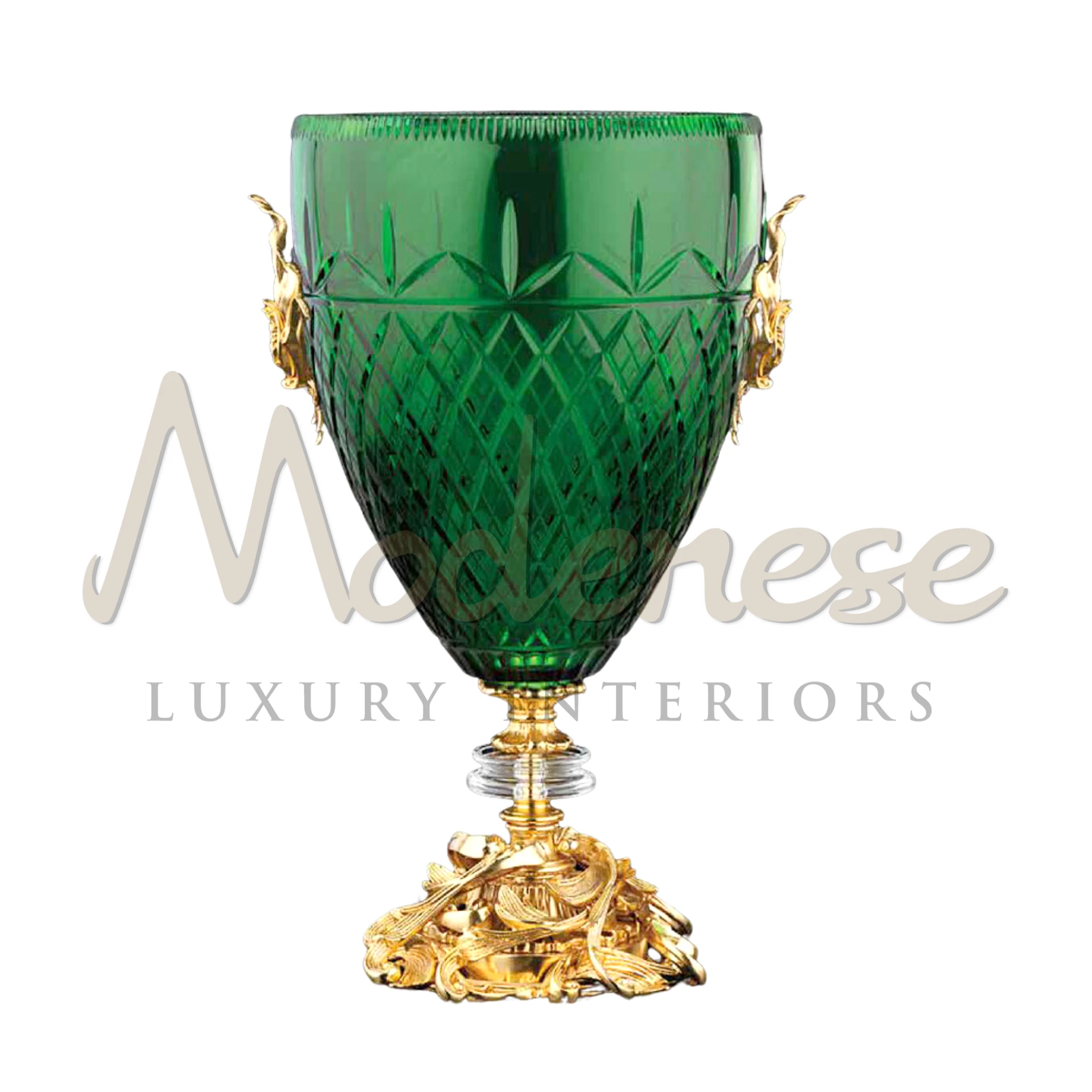 Elegant Stylish Green Glass Vase in Baroque and classic style, ideal for luxury interior design, showcasing high-quality craftsmanship and unique design.






