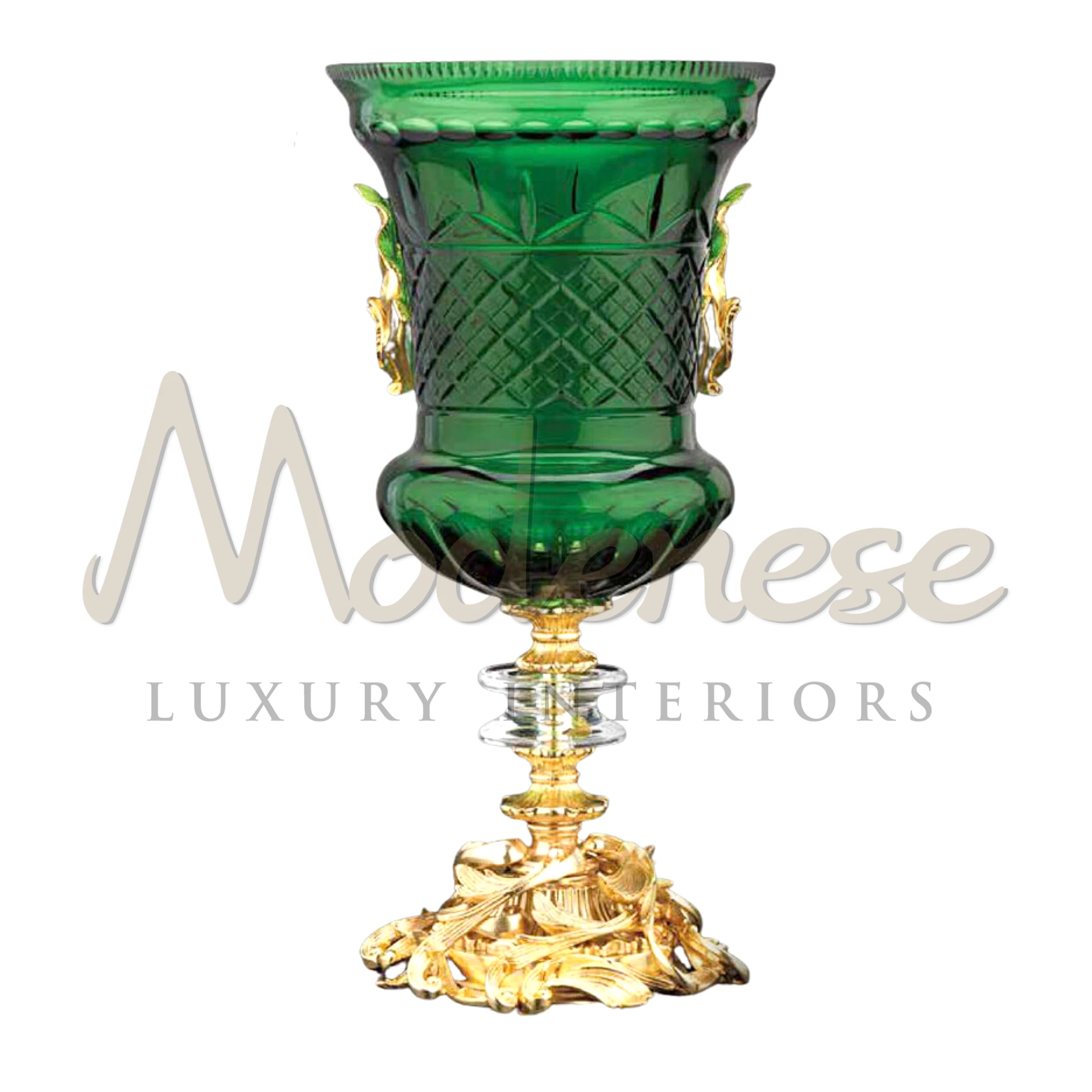 High-end Luxury Emerald Tall Vase in polished glass or crystal, perfect for sophisticated interior design, blending classic and Baroque elegance.
