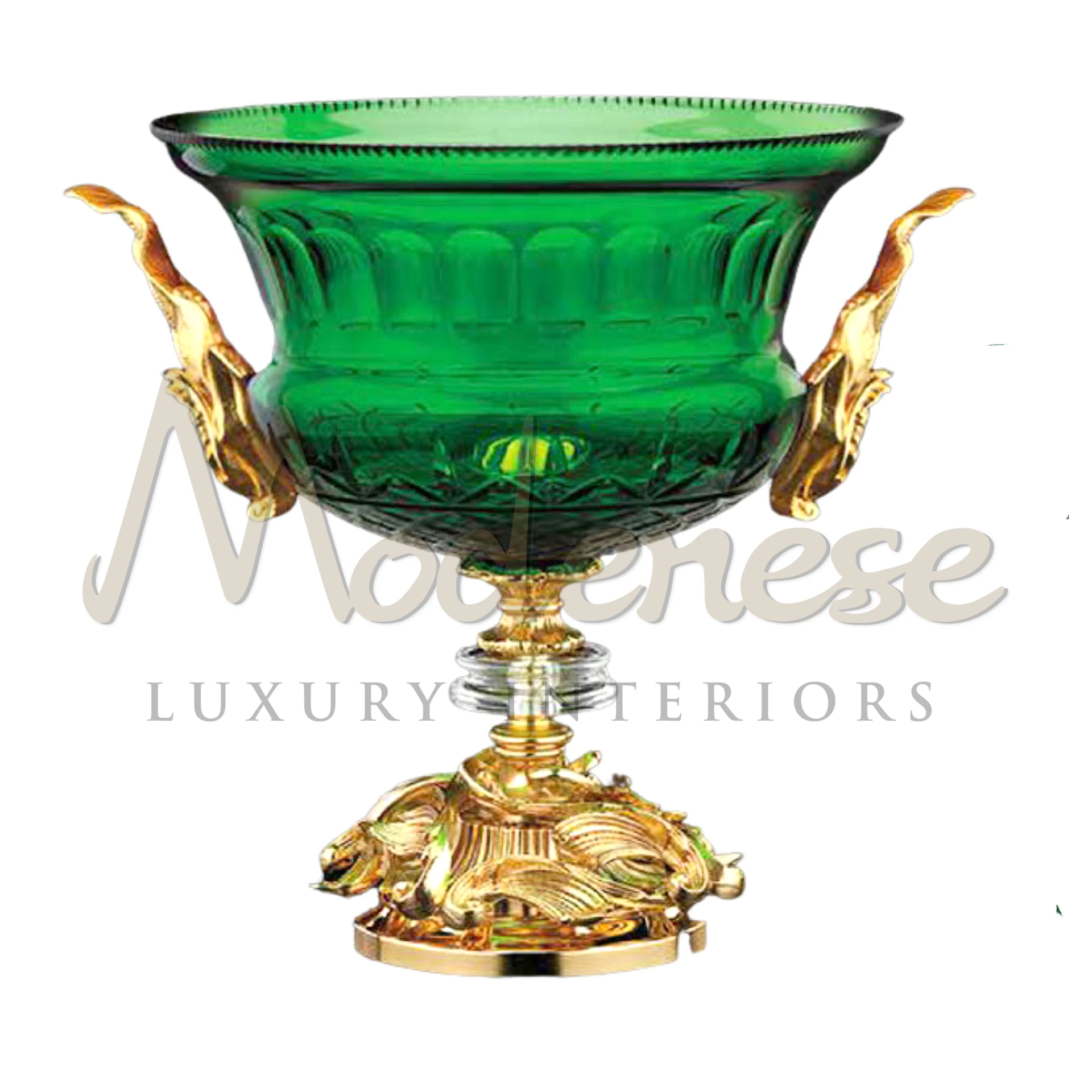 Exquisite Emerald Vase in premium glass or crystal, enhancing luxury interiors with its vibrant color and detailed craftsmanship in classic or Baroque style.