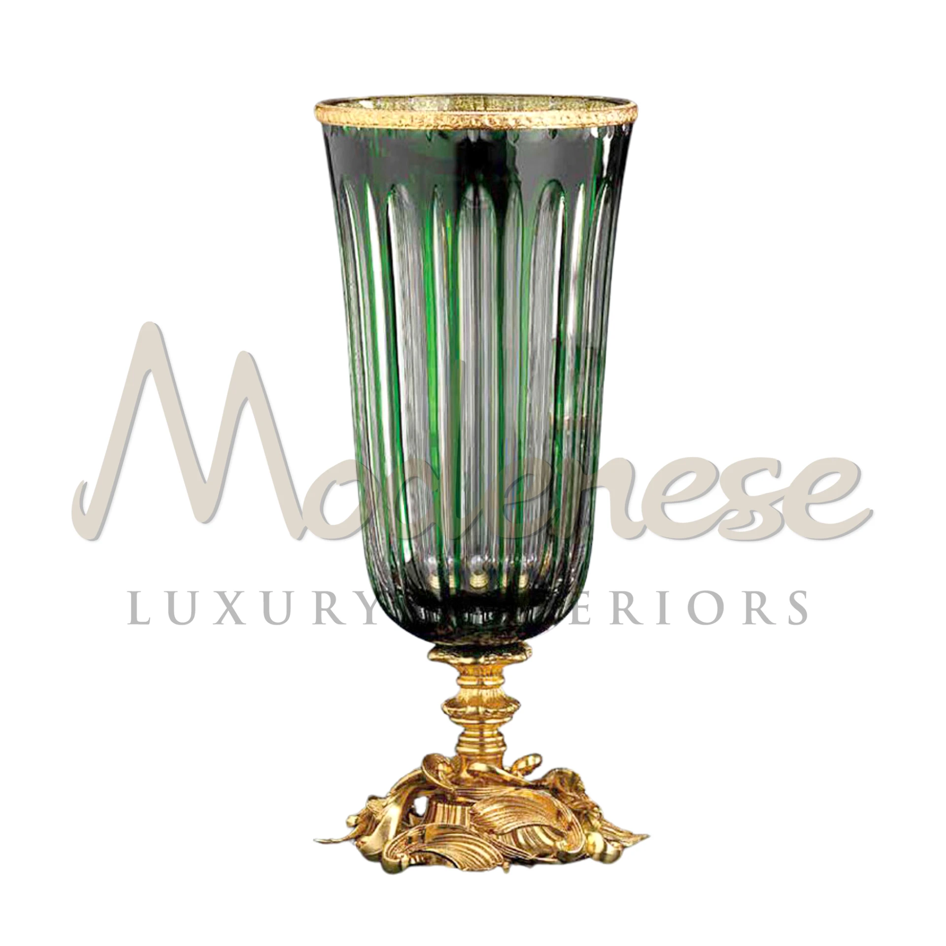 Traditional Tall Green Glass Bowl, exquisitely crafted for luxury decor, combines elegance with traditional style, ideal for displaying long-stemmed flowers or adding color.