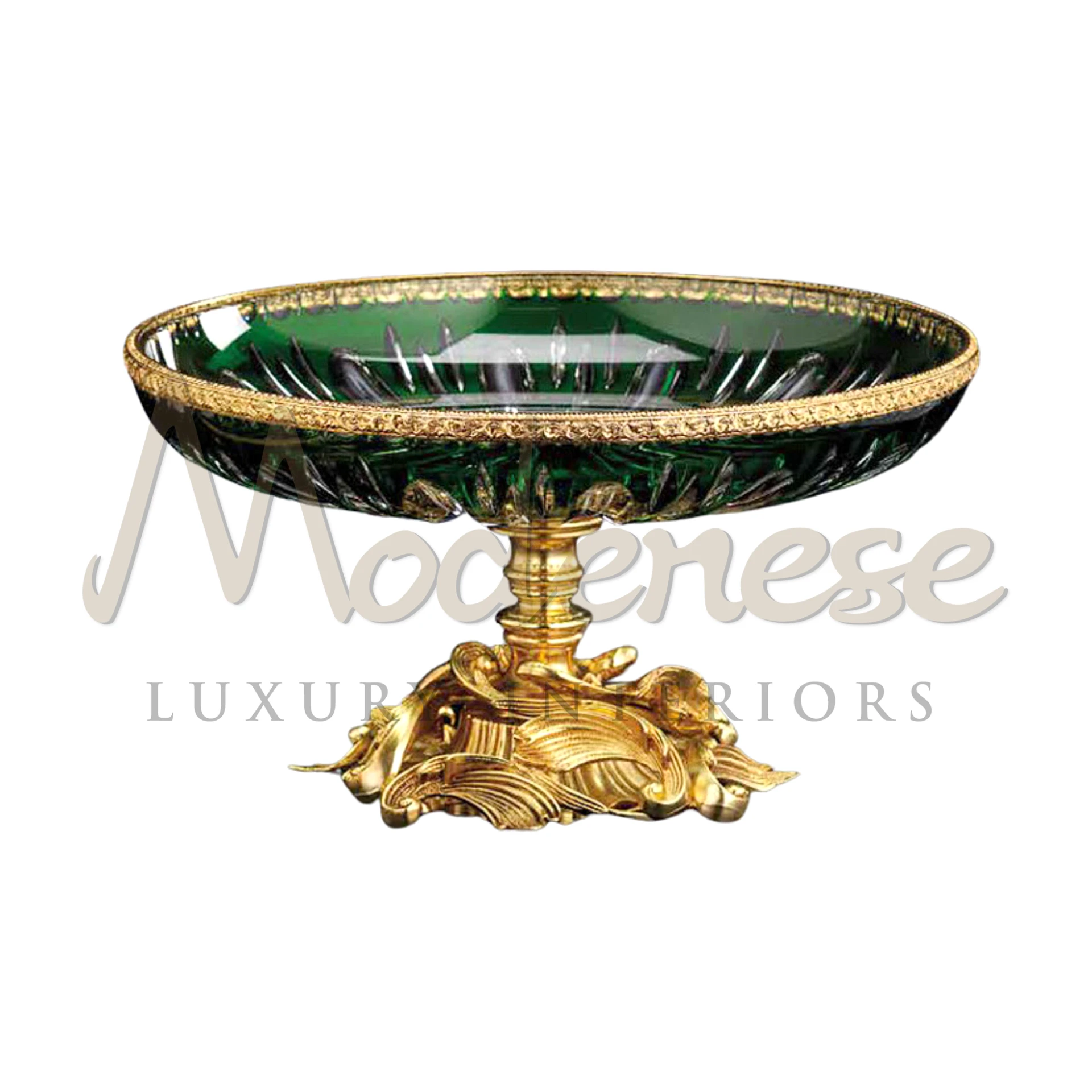Elegant Traditional Pedestal Green Glass Bowl, featuring a classic style with high-quality craftsmanship.