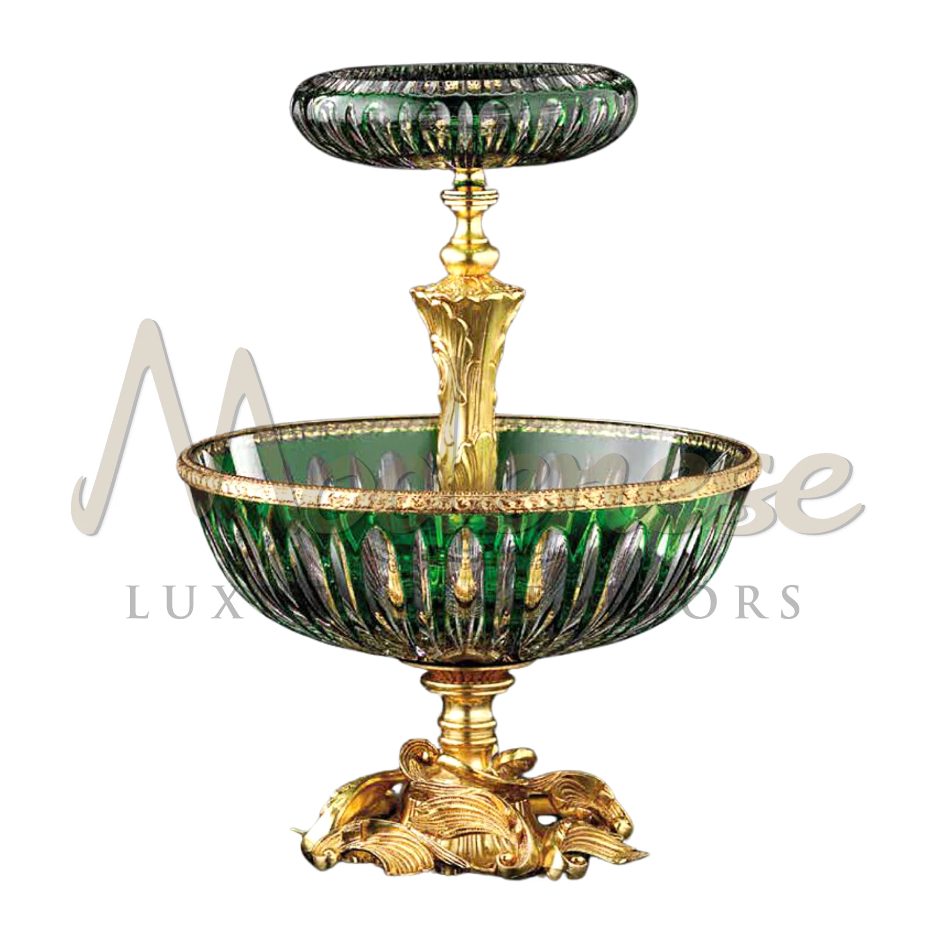 Elegant Royal Double Deck Green Glass Bowl, embodying luxury and sophistication with its dual-layer design and serene green color, perfect for refined interior spaces.






