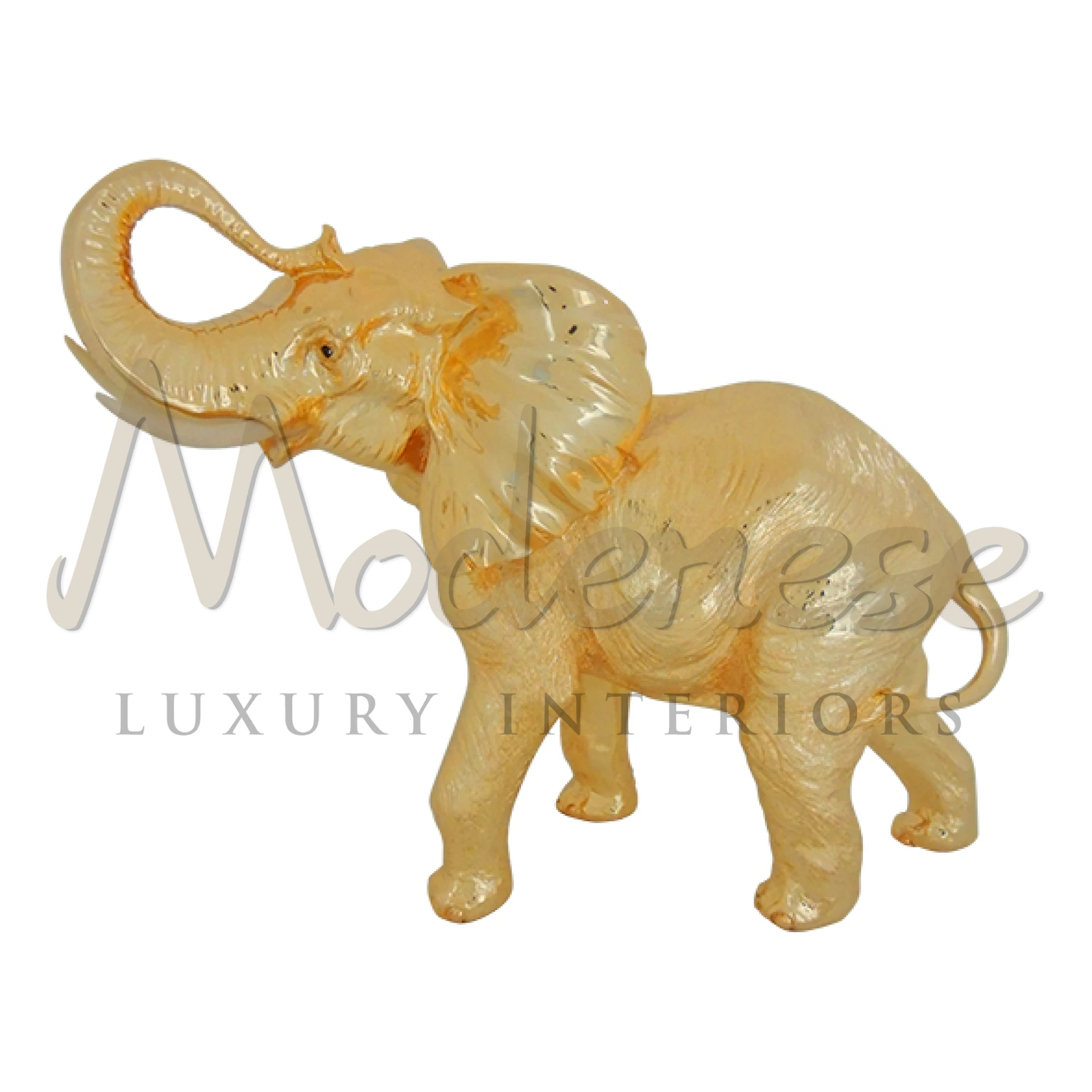 Luxurious Gold Leaf Elephant Statuette, symbolizing wisdom and strength, adorned with intricate details.