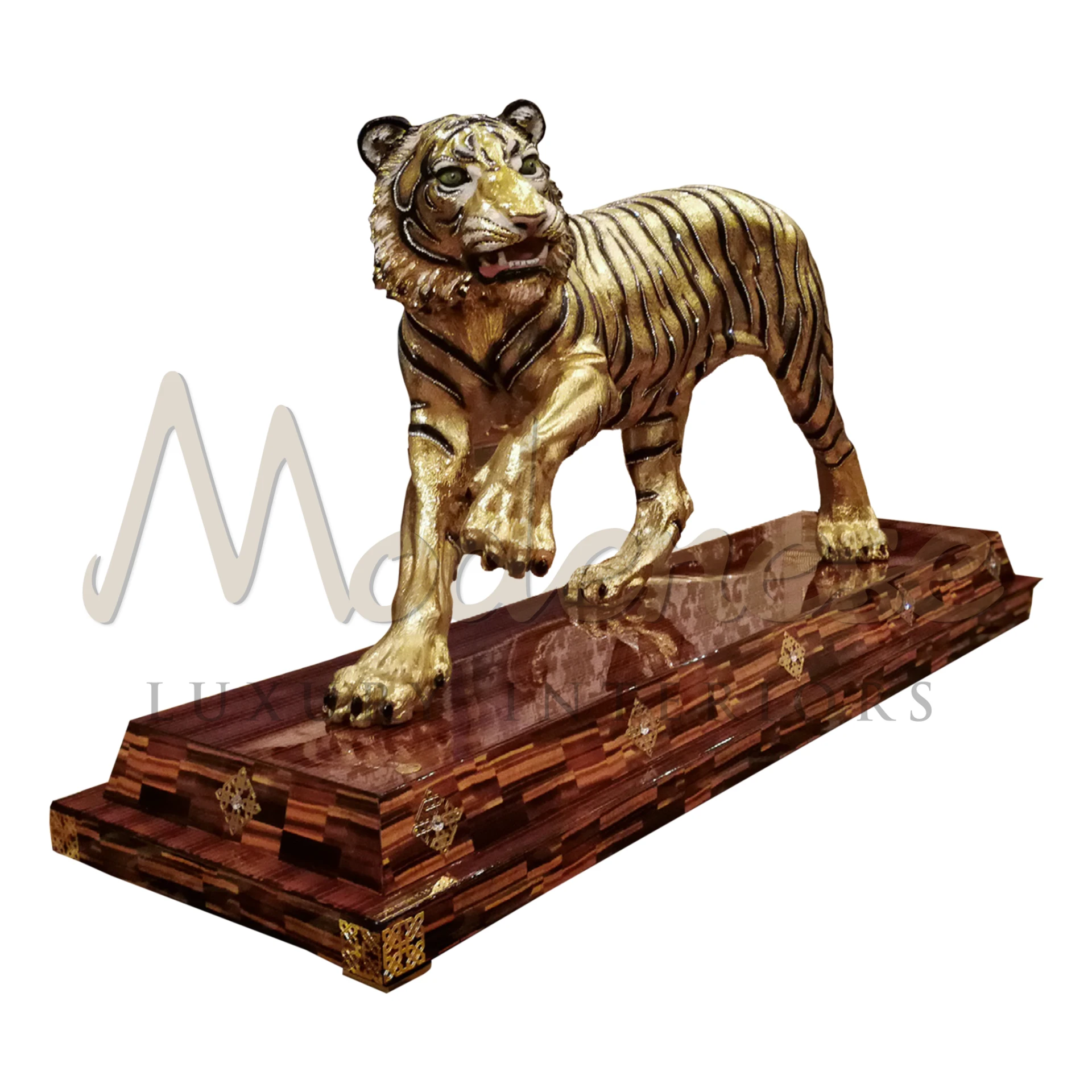 Powerful Tiger statuette, exquisitely crafted in high-quality materials, symbolizing strength and luxury in home décor, ideal for sophisticated interiors.