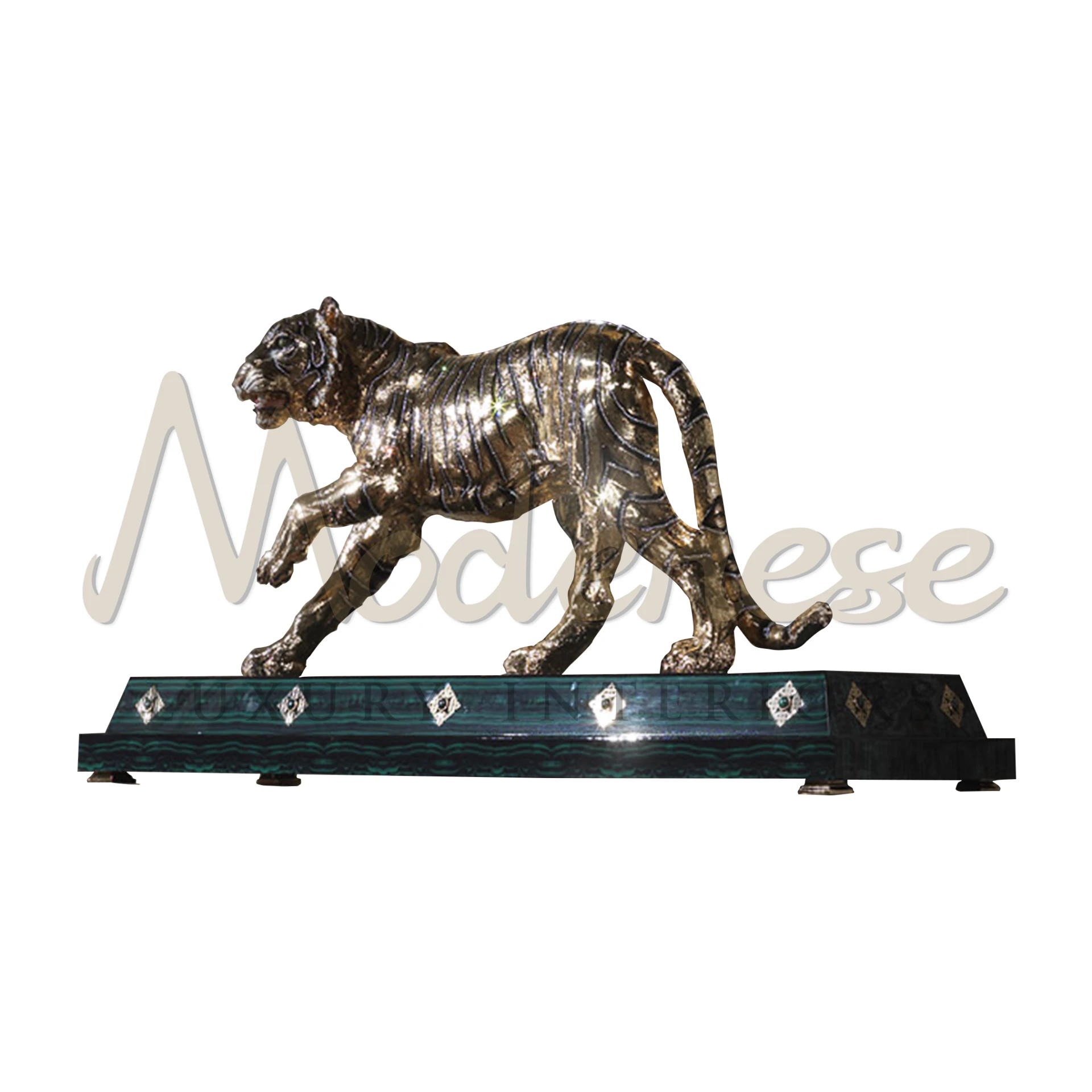 Royal Tiger statue, capturing the majestic strength and beauty of the tiger, crafted in high-quality materials for a striking addition to luxury home décor.