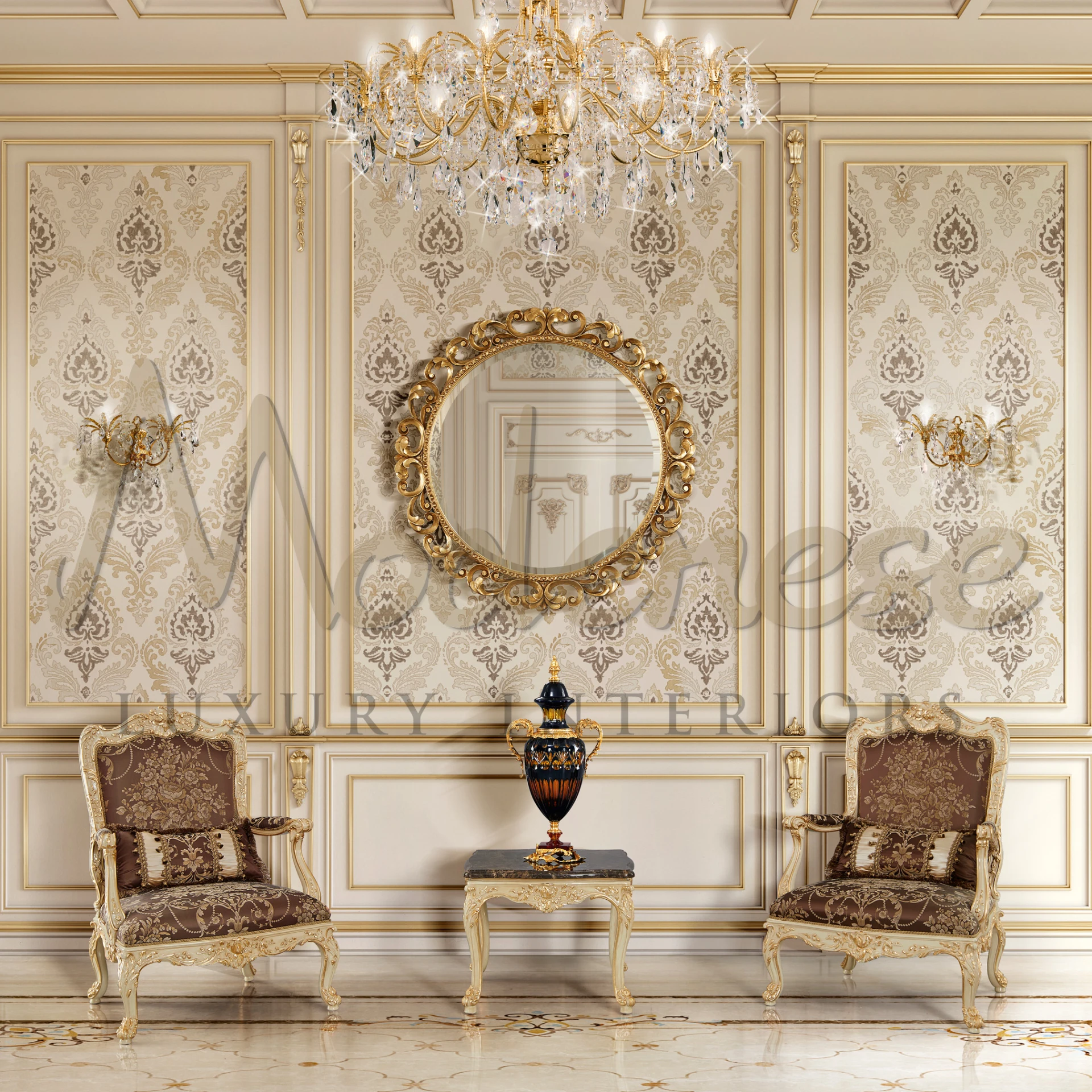 Classic furniture redefined: Dutch Brown Cream Armchair combines luxury fabric, Italian design, and baroque elegance.