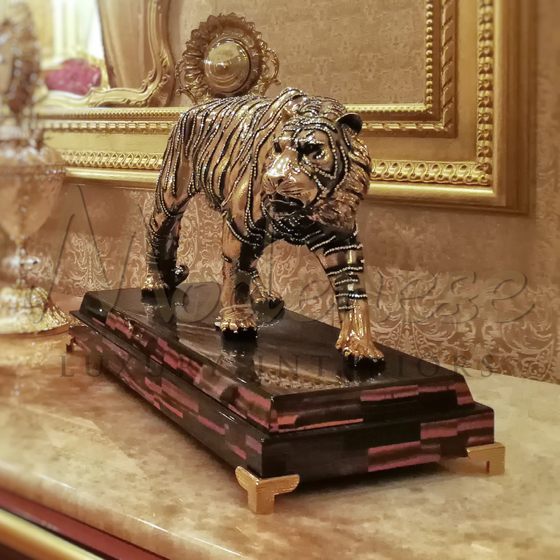 Regal Imperial Tiger Figurine, showcasing intricate craftsmanship and the grandeur of nature, perfect for adding a noble touch to luxury interiors.