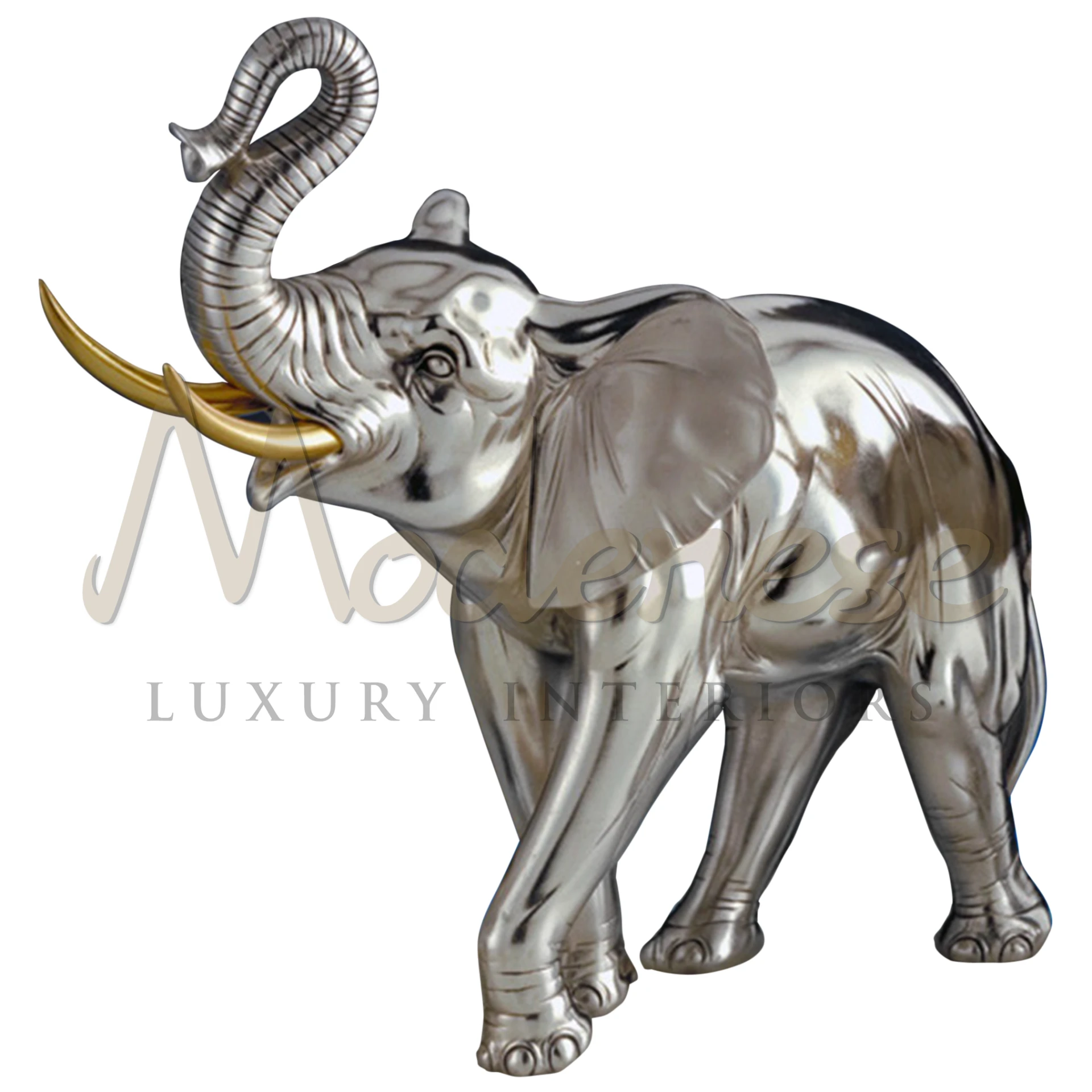 Silver Elephant Set with statues and decorative items, showcasing intricate elephant motifs in high-quality silver, perfect for luxury home décor.
