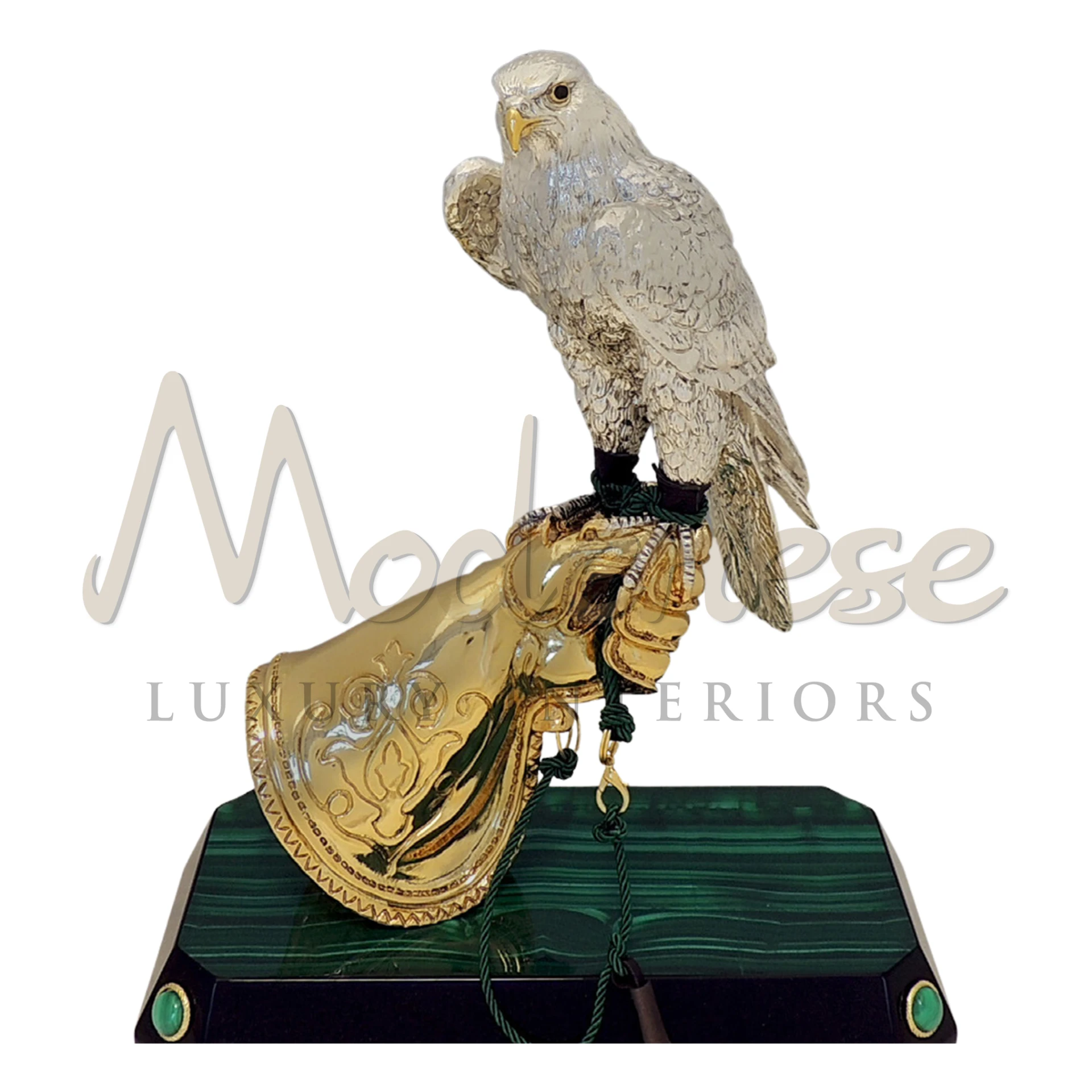 Silver Falcon statue, symbolizing grace and strength, crafted in high-quality materials, ideal for luxury decor enthusiasts.