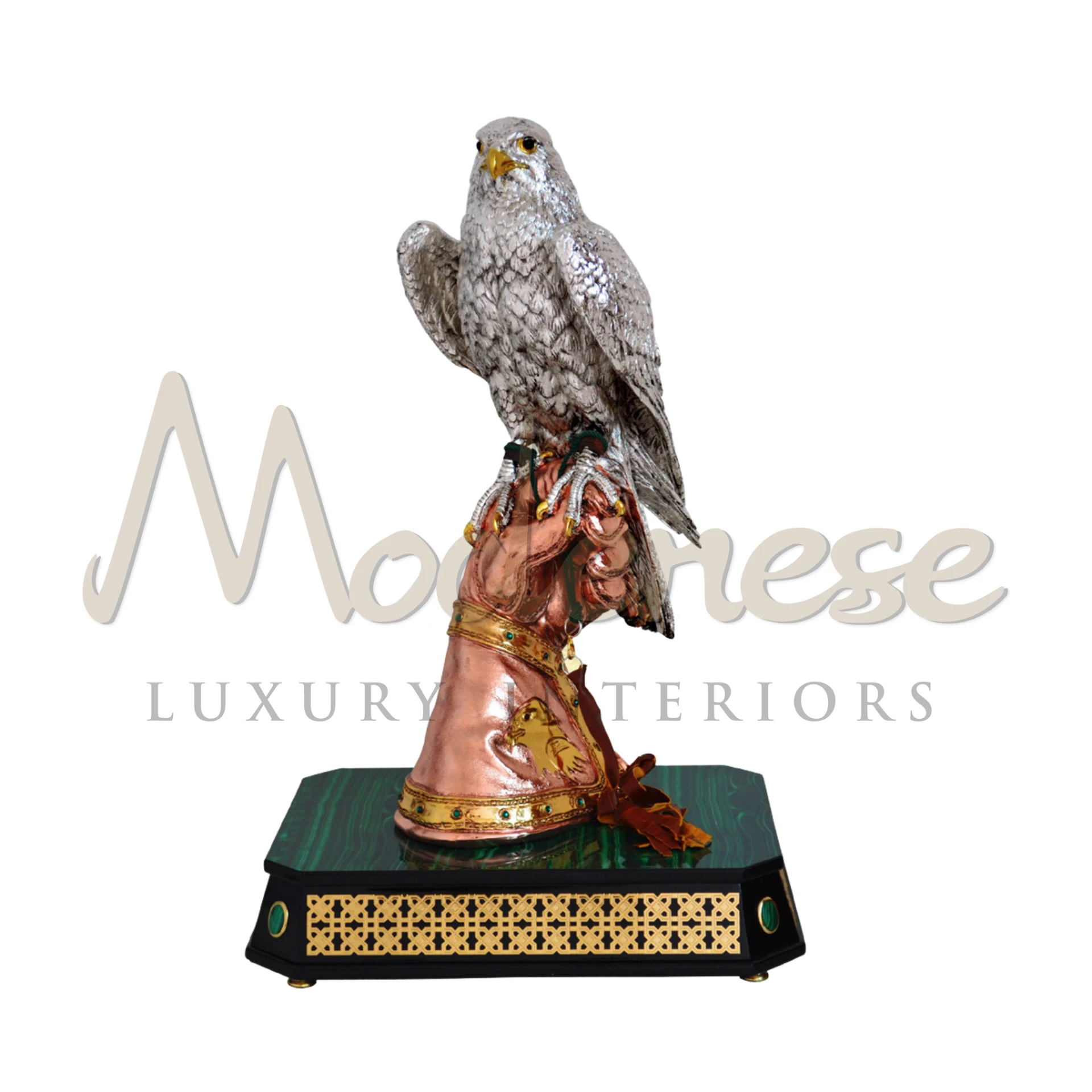 Classical Silver Falcon statue, symbolizing elegance and beauty, crafted with meticulous attention to detail.