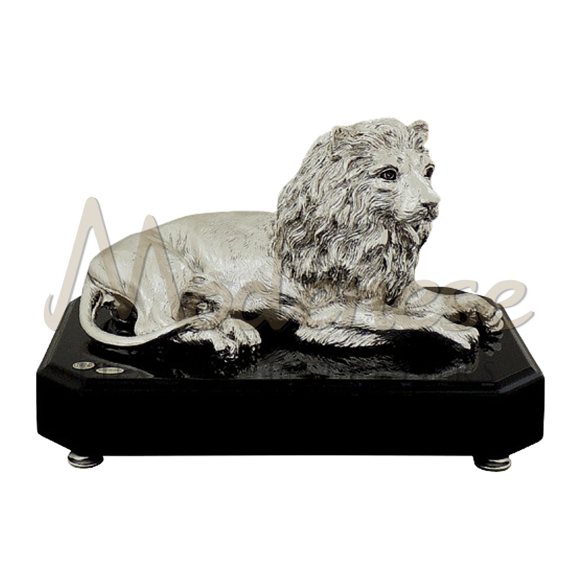Exquisite Silver Lion statue, symbolizing strength and majesty, ideal for luxury interior decor and design enthusiasts.