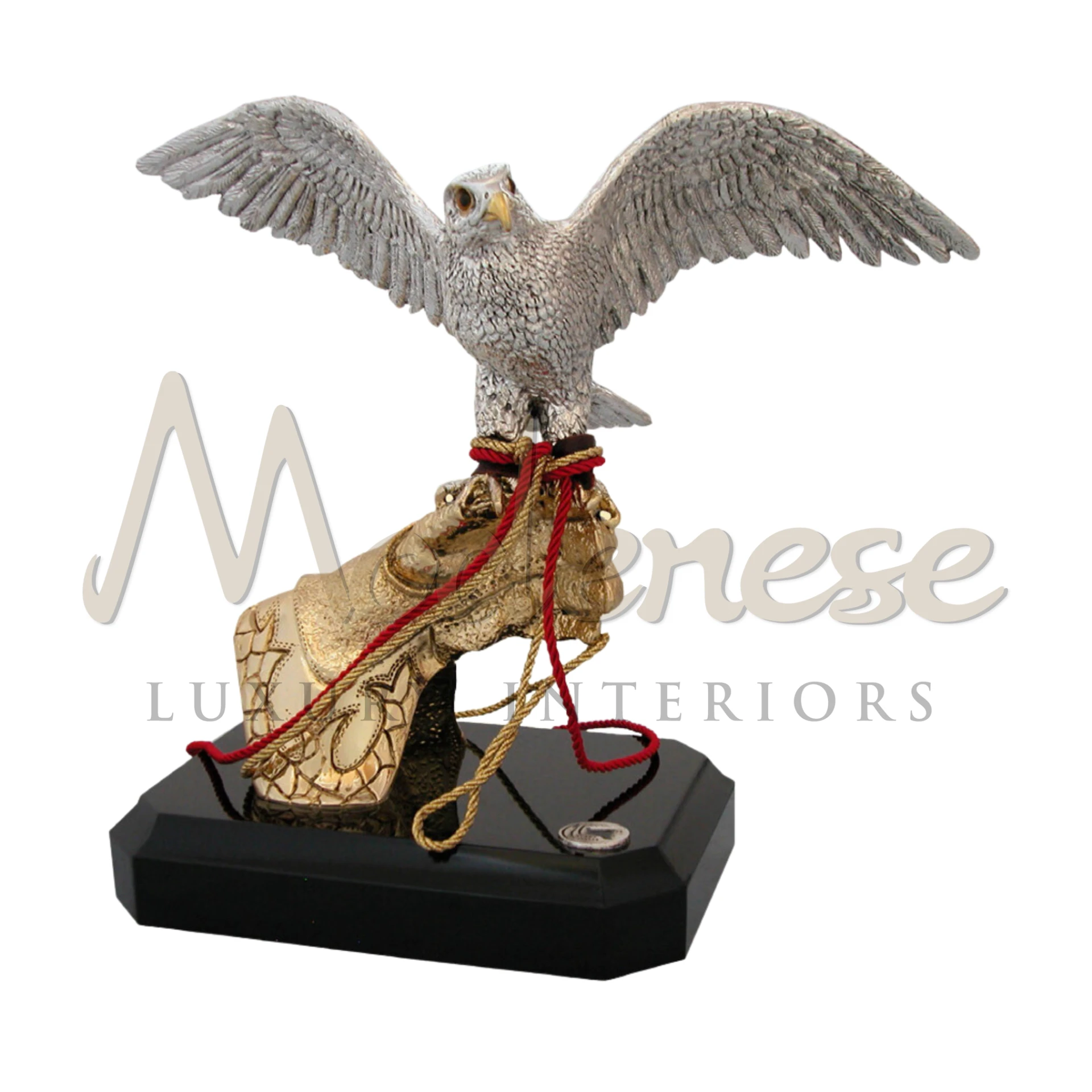 Imperial Silver Falcon statuette in a majestic pose, embodying speed and vision, perfect for classic and luxury home décor and interior design.