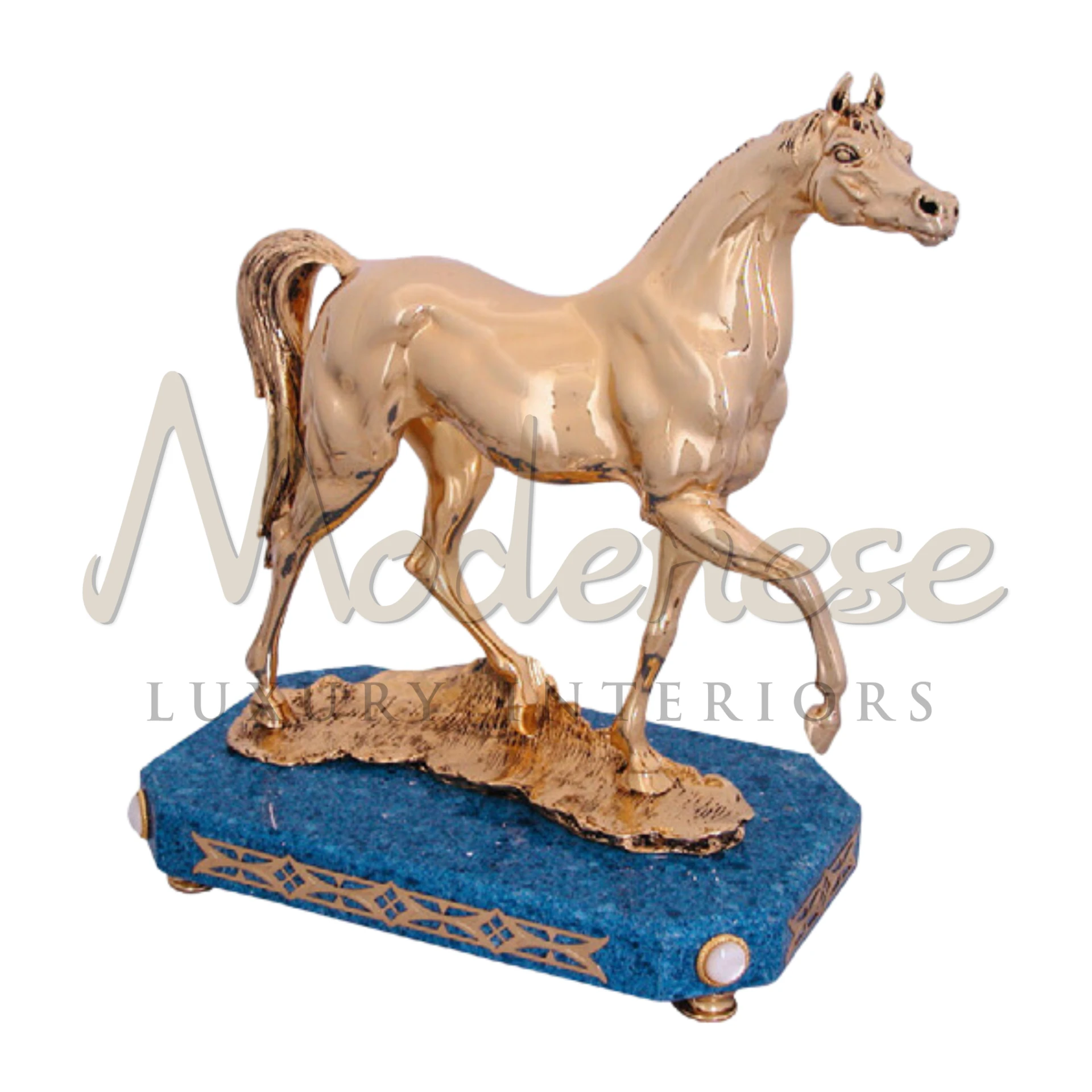 Designer Gold Horse in realistic or abstract styles, showcasing elegance and grace for sophisticated interior design.