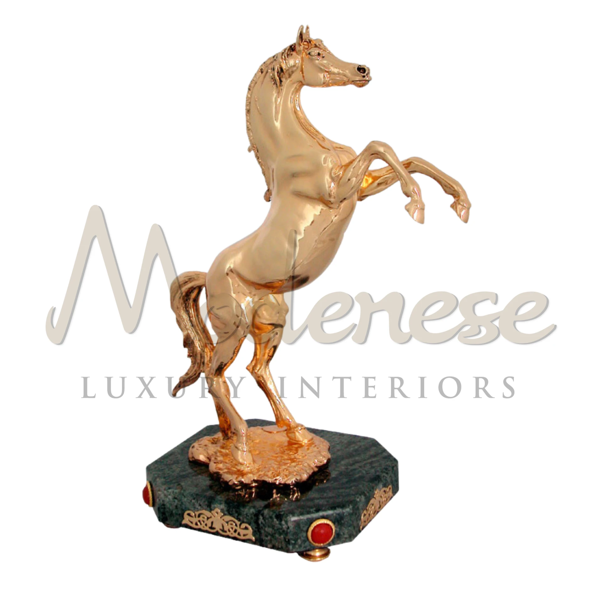 Royal Gold Horse in various artistic forms, featuring intricate details and ornamental design, ideal for enriching luxury interiors.