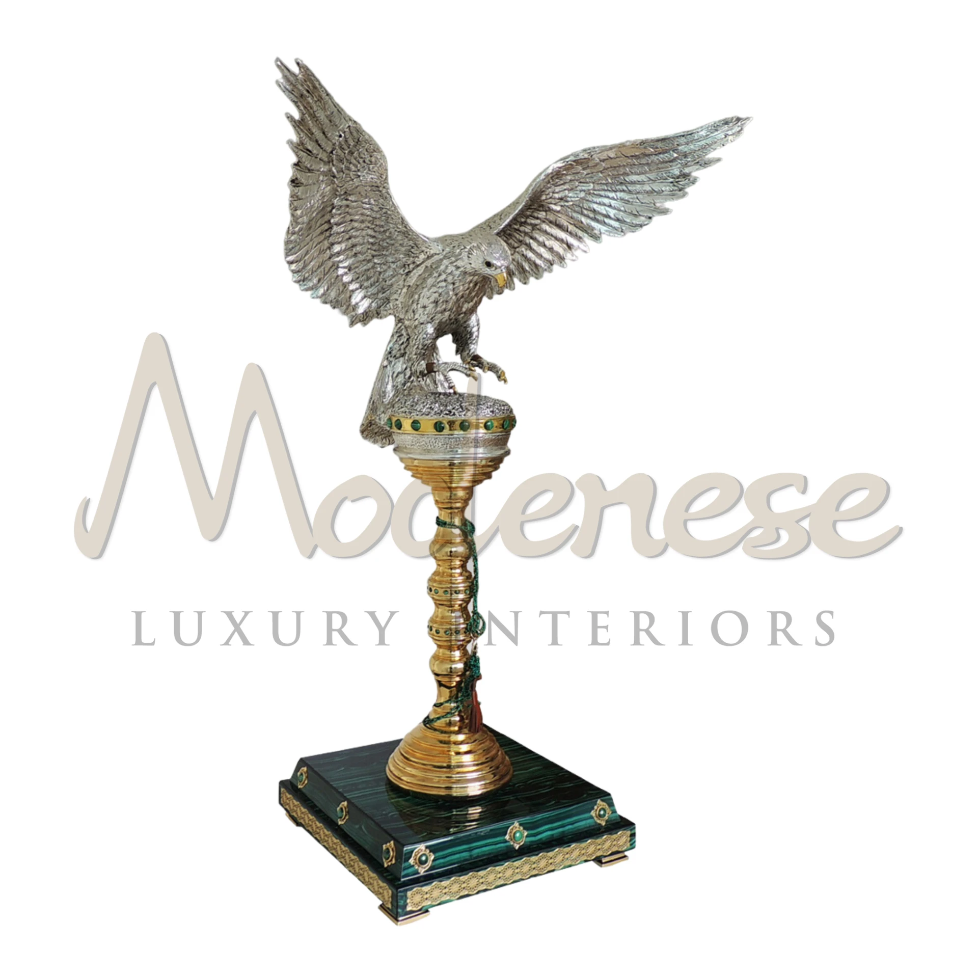 Royal Pedestal Falcon on an intricately designed stand, enhancing home décor with a regal and majestic appearance, ideal for luxurious and classic settings.