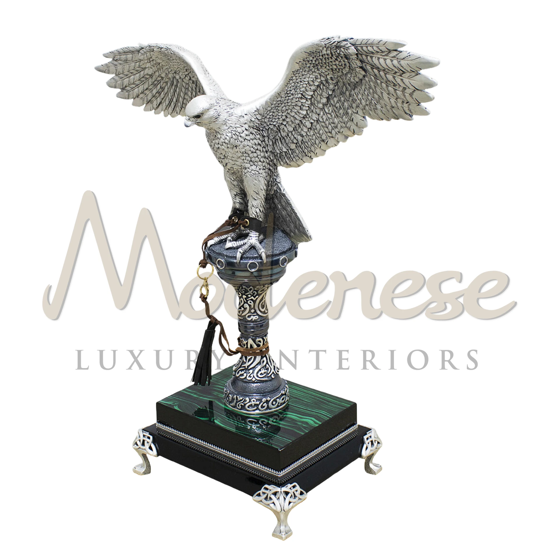 Intricately detailed Victorian Silver Falcon statuette, in classic Baroque style, perfect for luxury interior design and home décor.