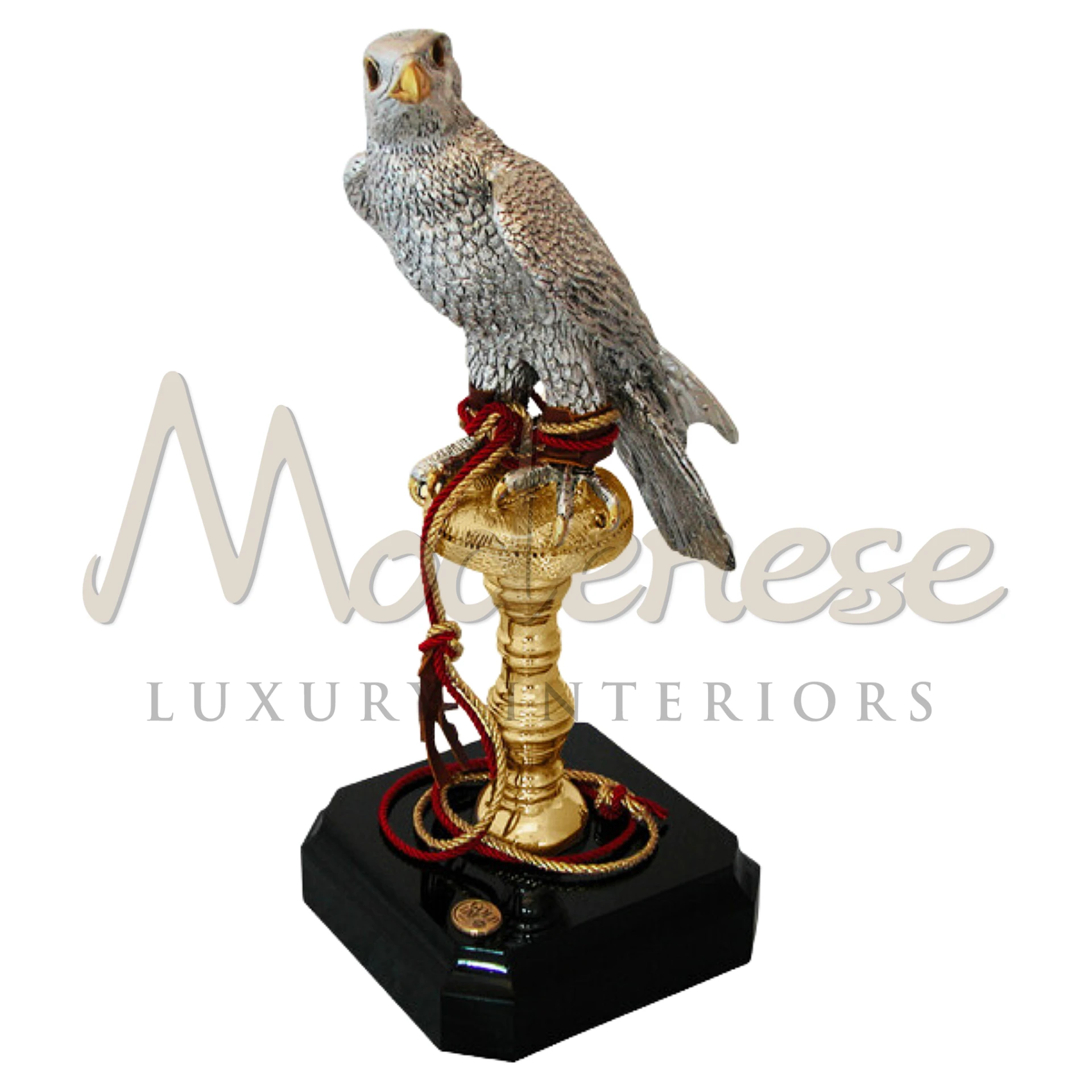 Luxurious Exquisite Falcon ornament in porcelain or crystal, detailed for a lifelike presence, ideal for elegant interior design and décor.