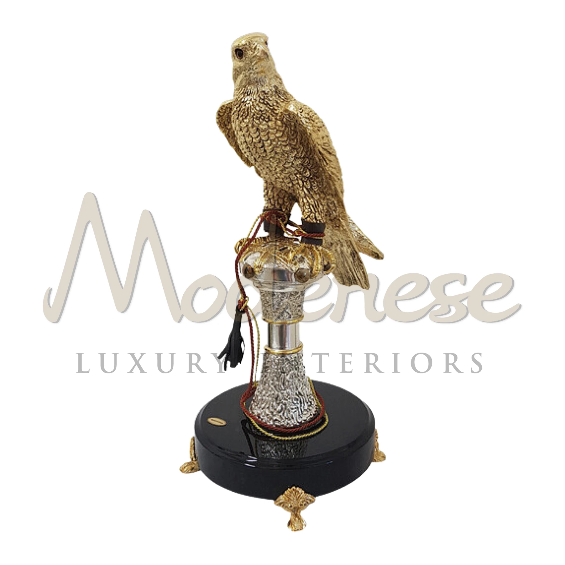 Luxury Designer Falcon statuette, crafted with precious materials and detailed artistry, for an opulent touch in luxury interior design and décor.