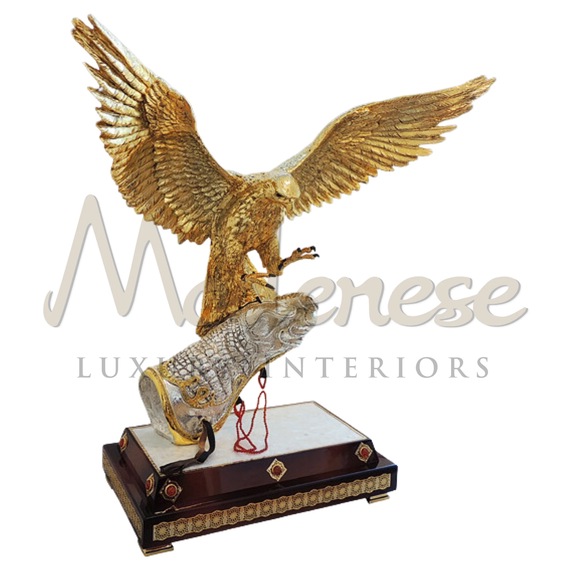 Imperial Gold Falcon statuette, a symbol of freedom and power, enhancing luxury interiors with its classic and baroque style craftsmanship.