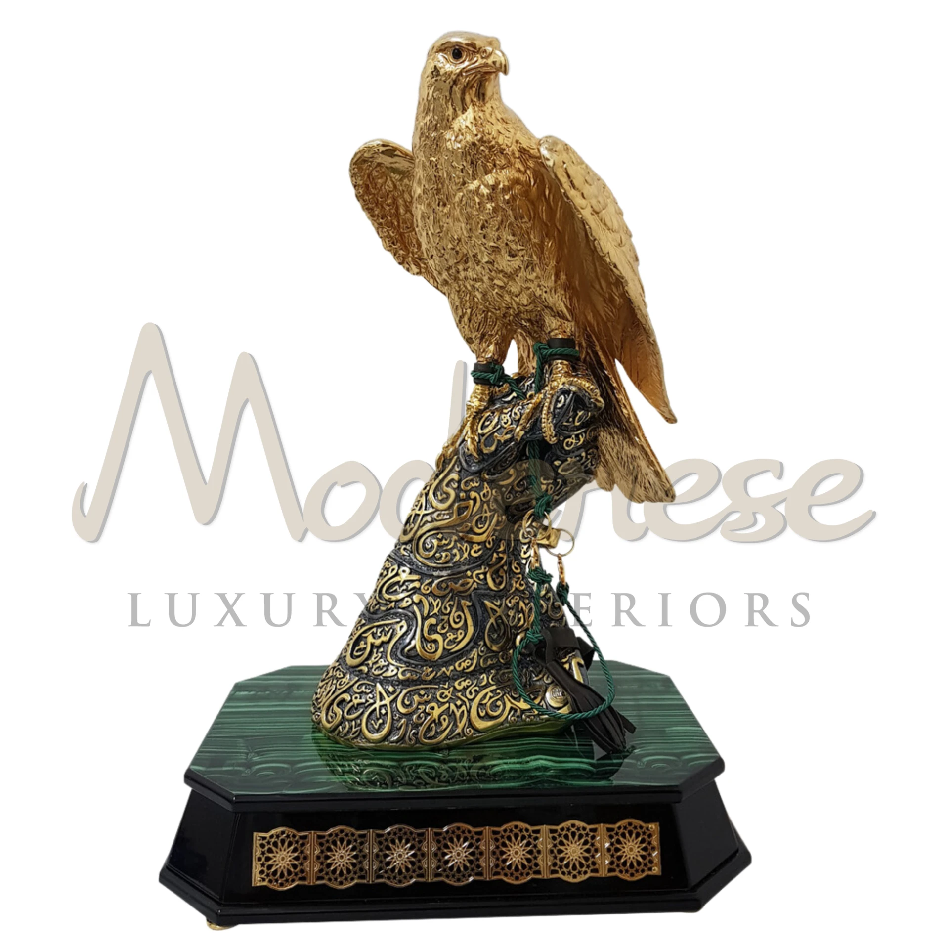 Luxury Gold Falcon, a symbol of beauty and majesty, perfect as a standalone piece or within a collection for an elegant touch in luxury décor.