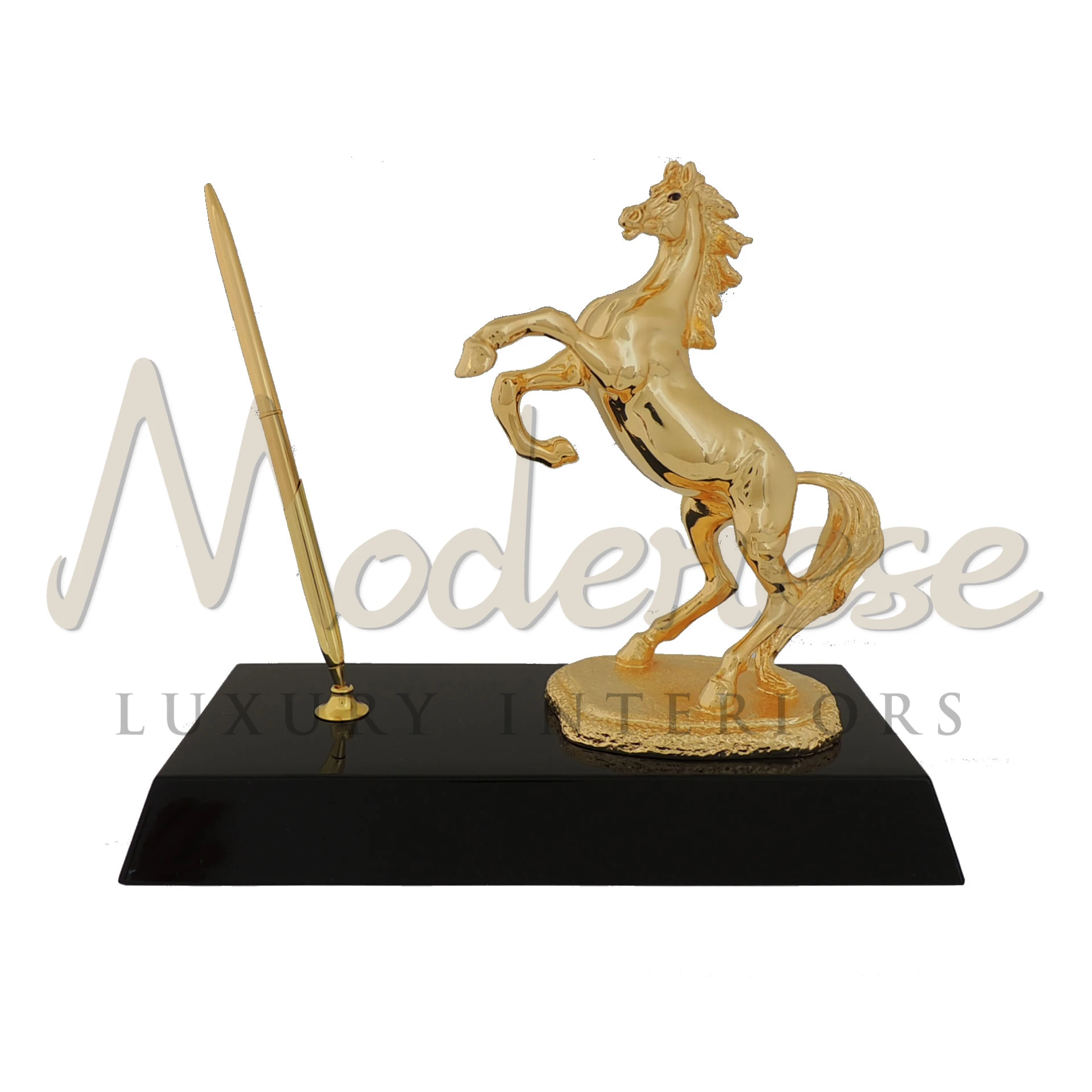Horse and Pen Office Ornament with gold leaf detailing, crafted in premium materials, perfect for adding a luxurious touch to office decor.







