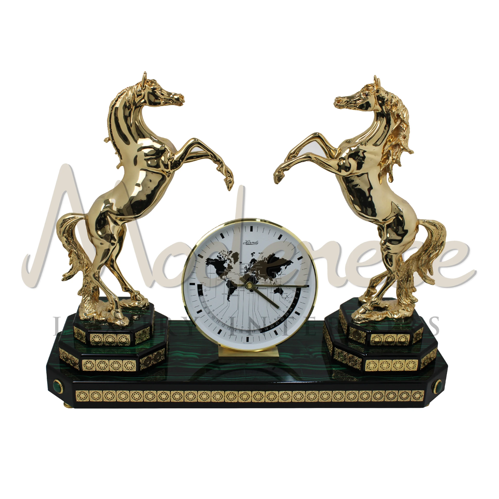 Elegant Premium Horse Table Clock with intricate engravings and gemstone accents, perfect for enhancing the sophistication of any luxury interior design.