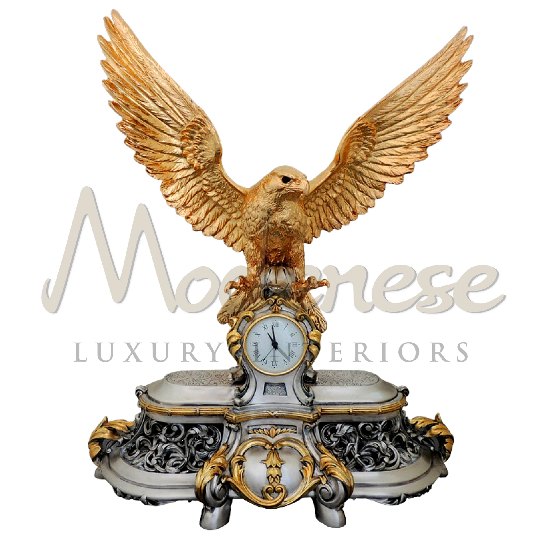 Gold Falcon Table Clock with intricate detailing, a luxurious blend of functionality and style, ideal for enhancing the elegance of home or office decor.







