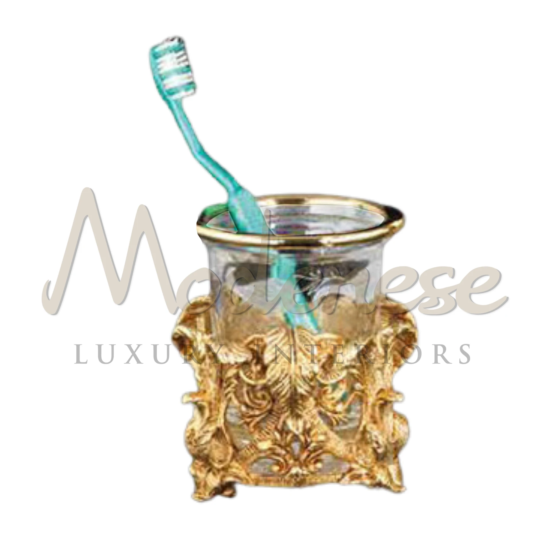 Luxury Gold Toothbrush Holder, crafted from high-quality materials with a gold finish, offering elegance and organization to any bathroom interior.






