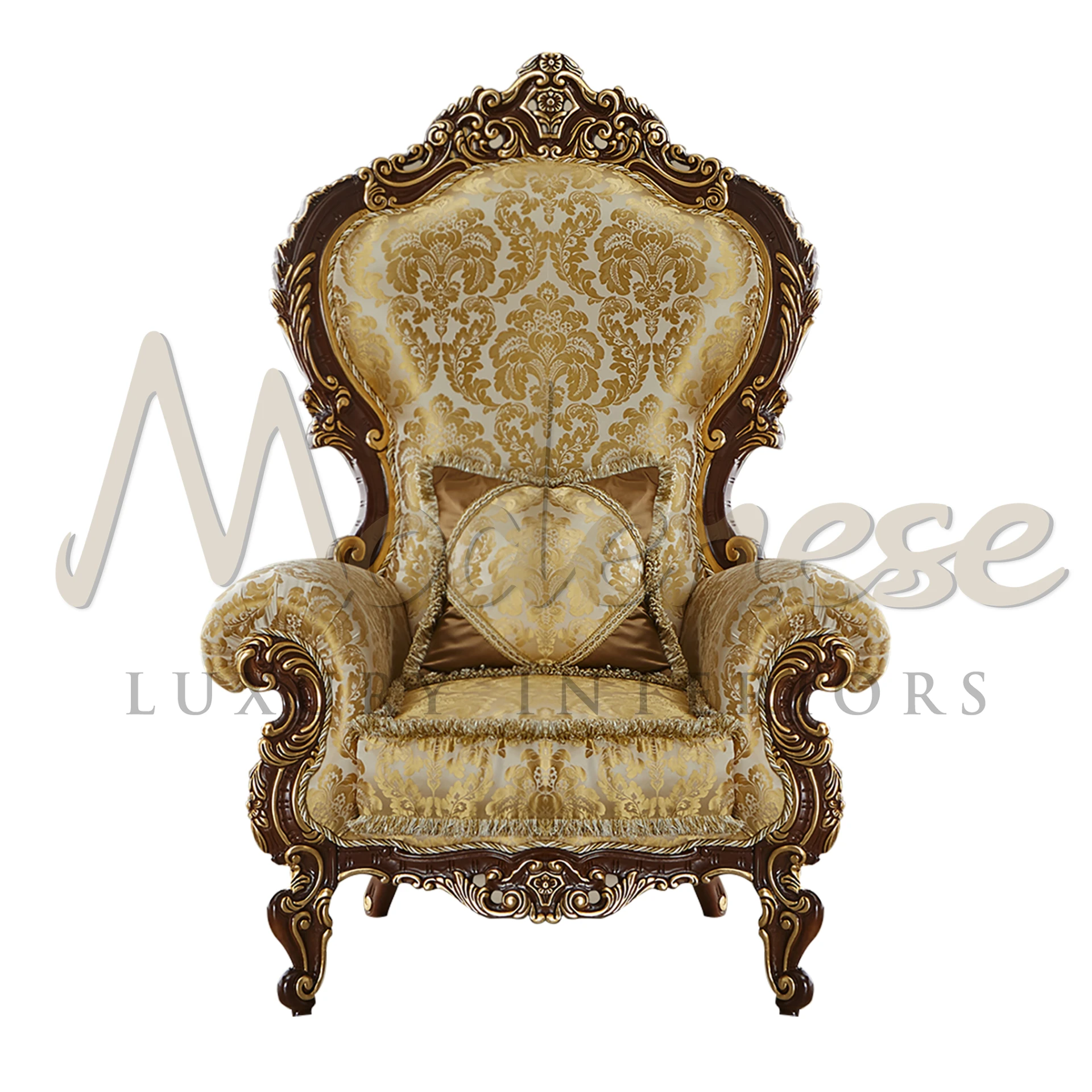 Majestic Golden Rococo Armchair with luxurious golden leaf upholstery and solid wood frame, embodying Venetian elegance.