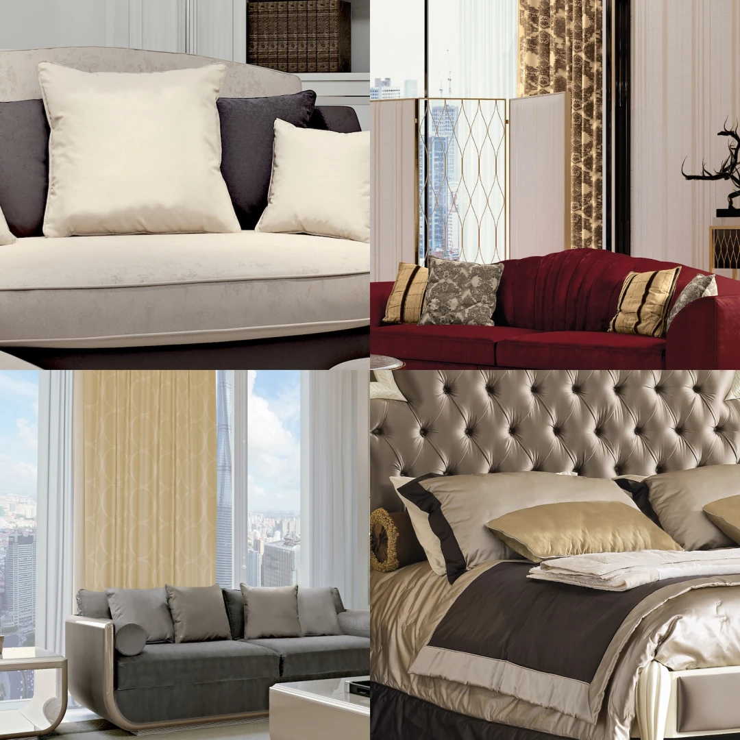 Enhance your home decor with our luxurious textiles, including decorative pillows, bed covers, and curtains, crafted to add comfort and elegance to any room.